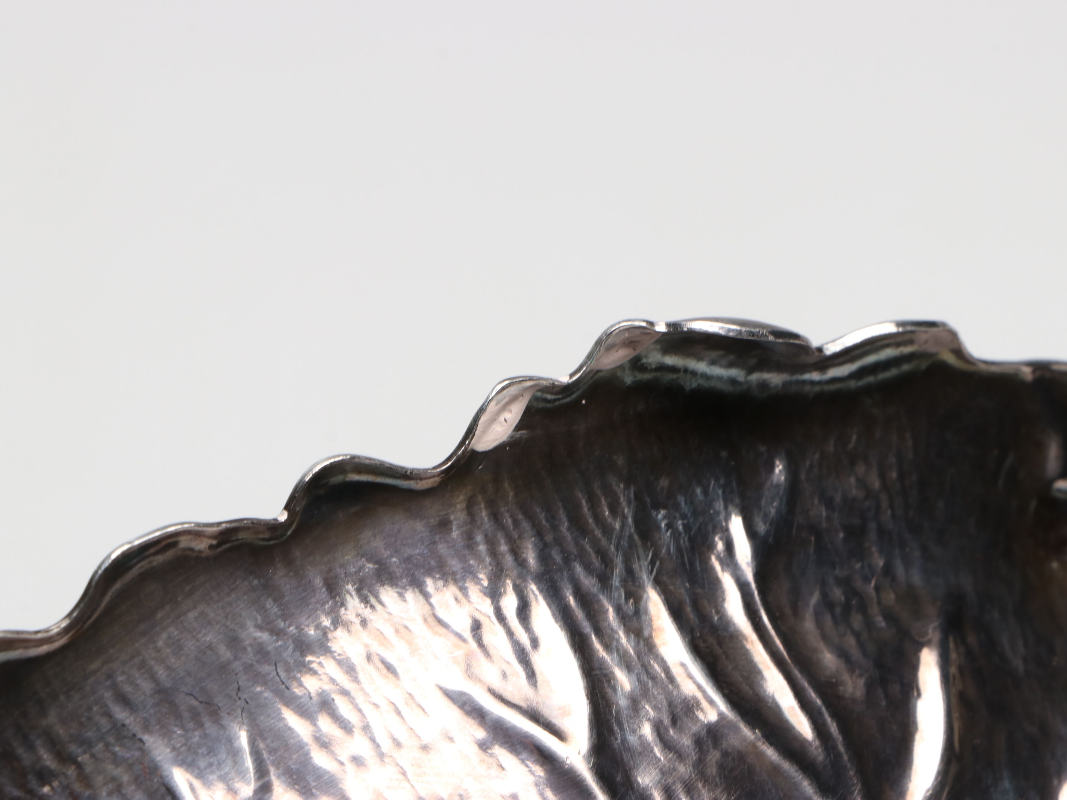 Wilcox Vegetal Form Silver Plate Dish with Pewter Candlesticks