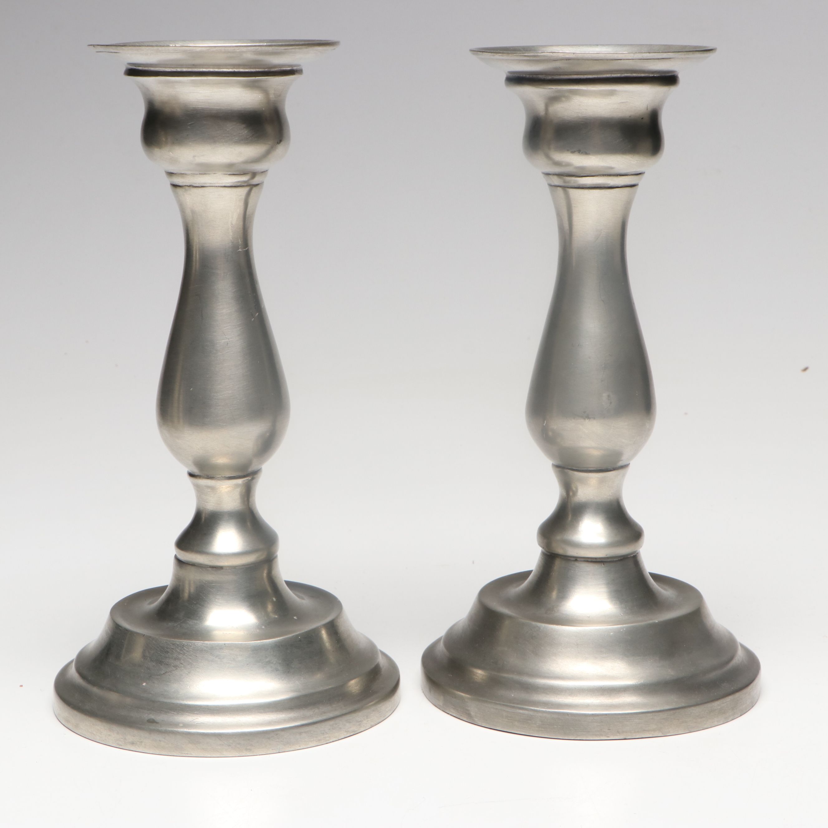 Wilcox Vegetal Form Silver Plate Dish with Pewter Candlesticks