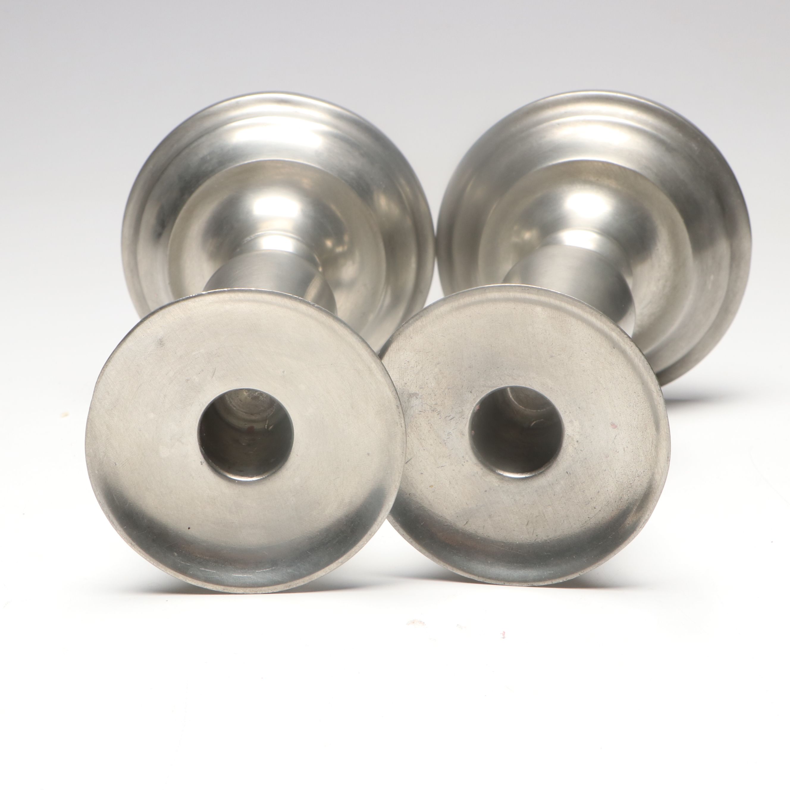 Wilcox Vegetal Form Silver Plate Dish with Pewter Candlesticks