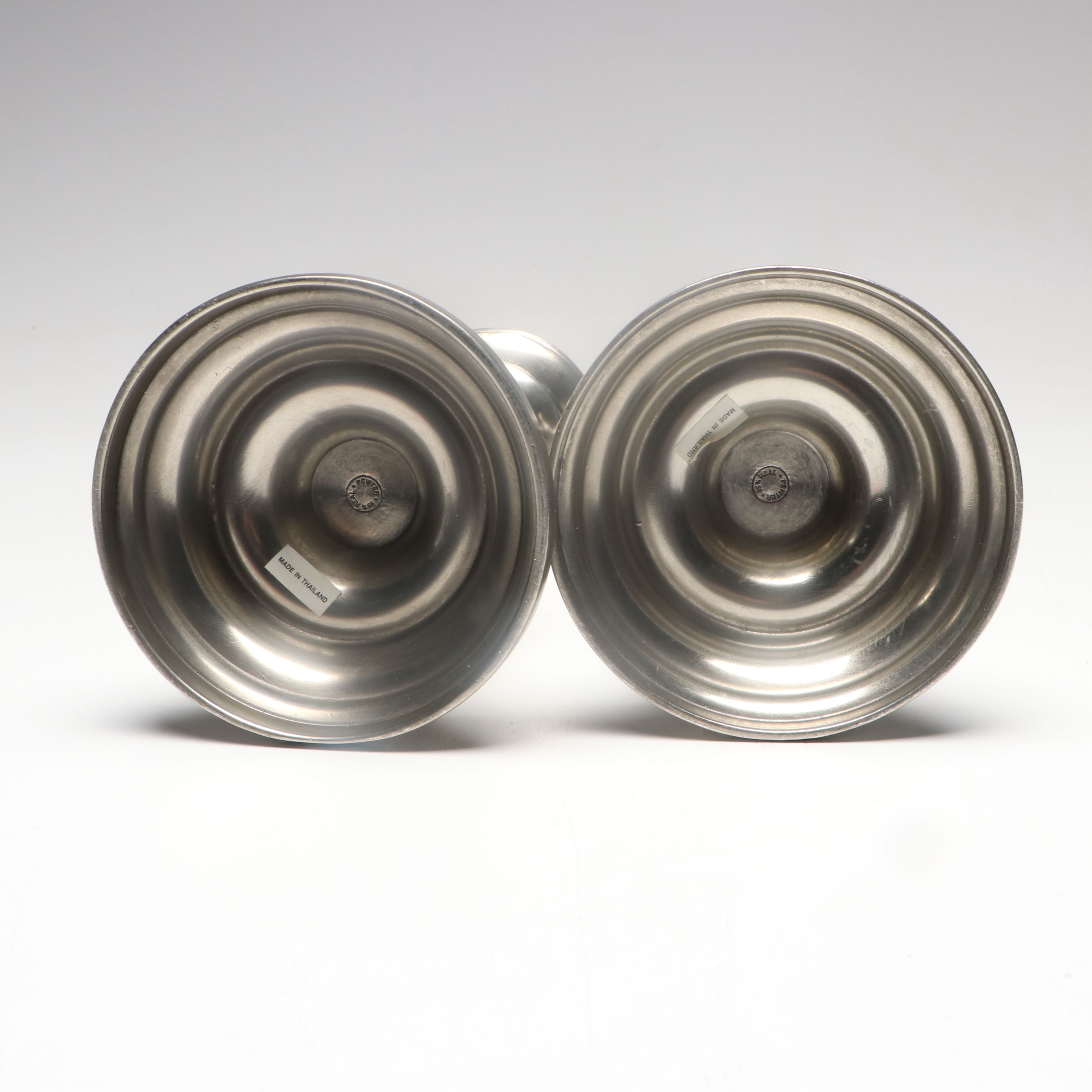 Wilcox Vegetal Form Silver Plate Dish with Pewter Candlesticks