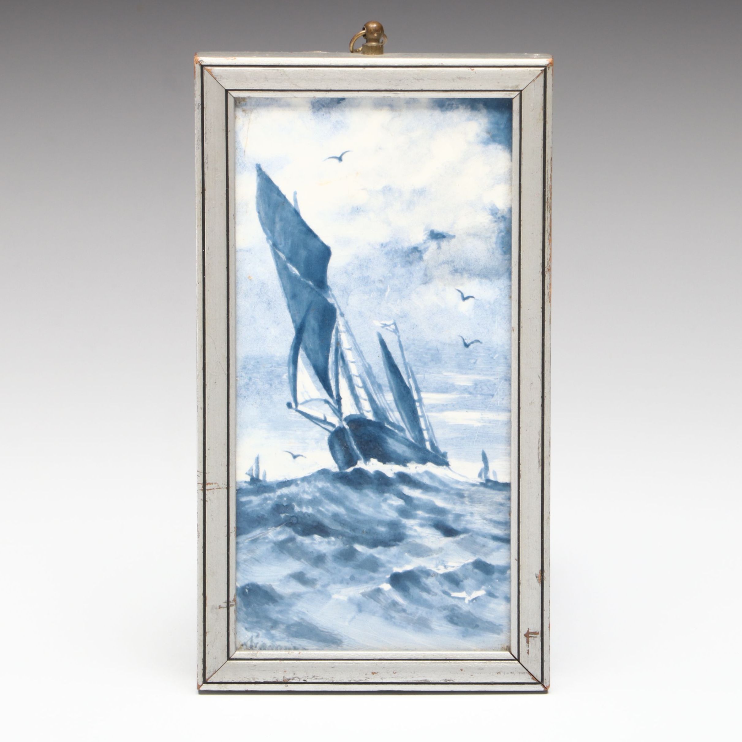 Portuguese Braganza Hand-Painted Maritime Ceramic Tile