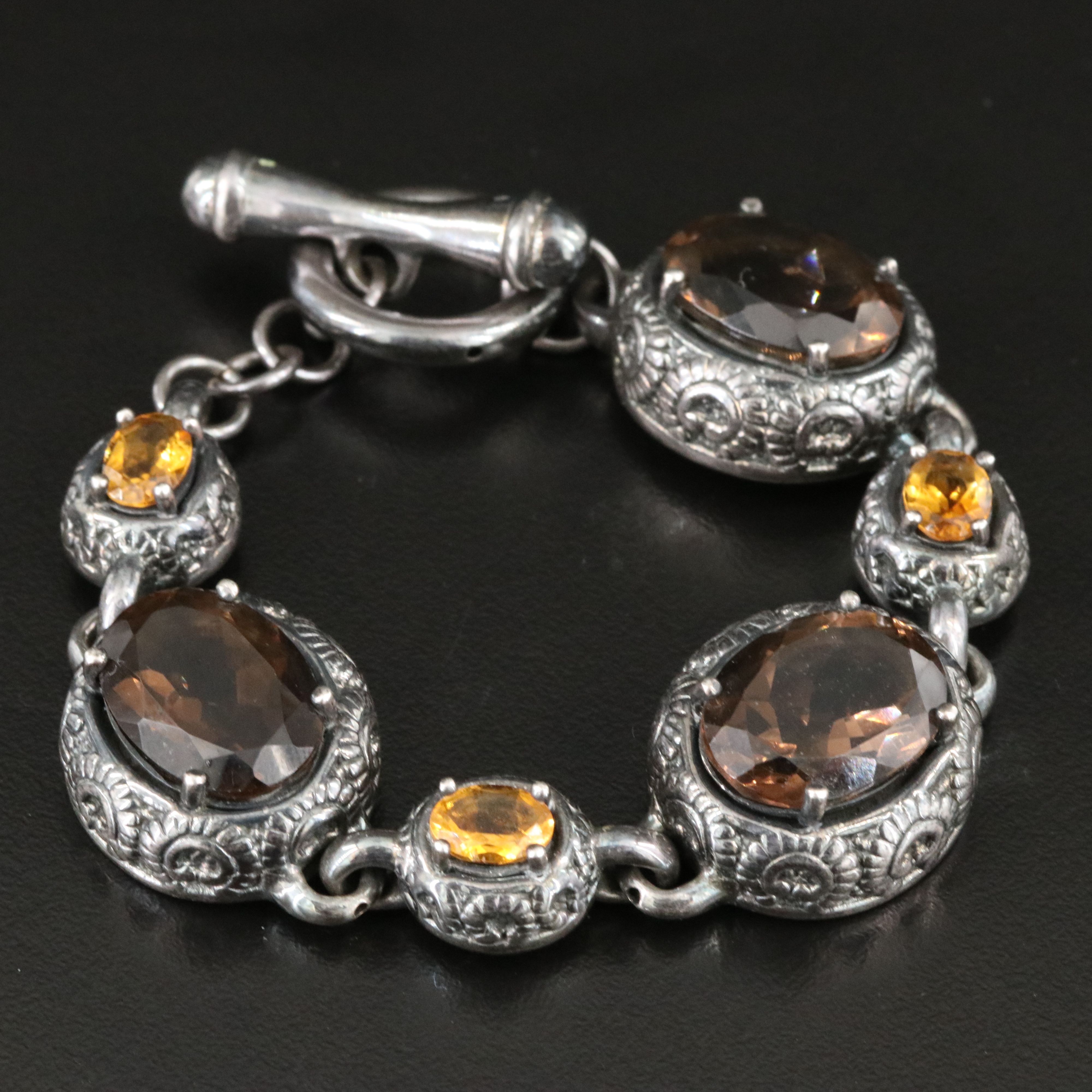 Sterling Smoky Quartz and Citrine Bracelet