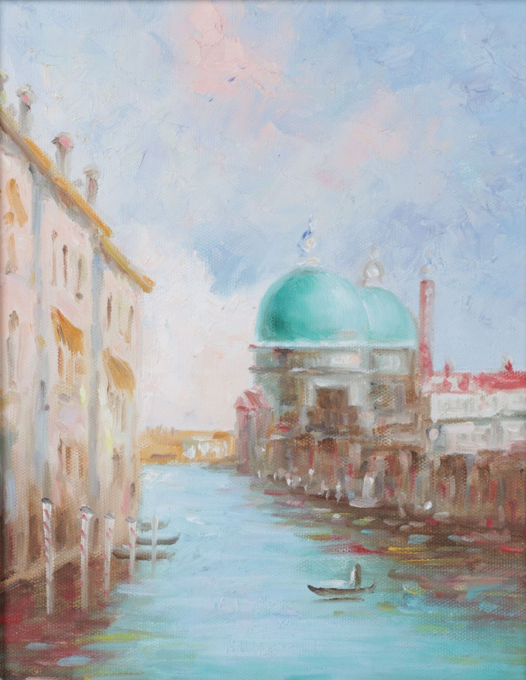Impressionist Landscape Oil Painting Featuring Venetian Facades