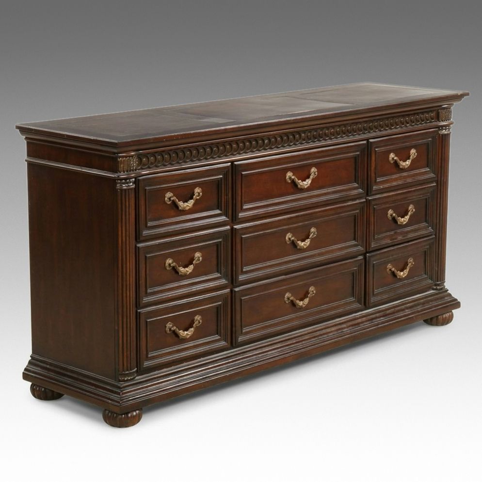 American Signature Neoclassical Mahogany Finished Dresser