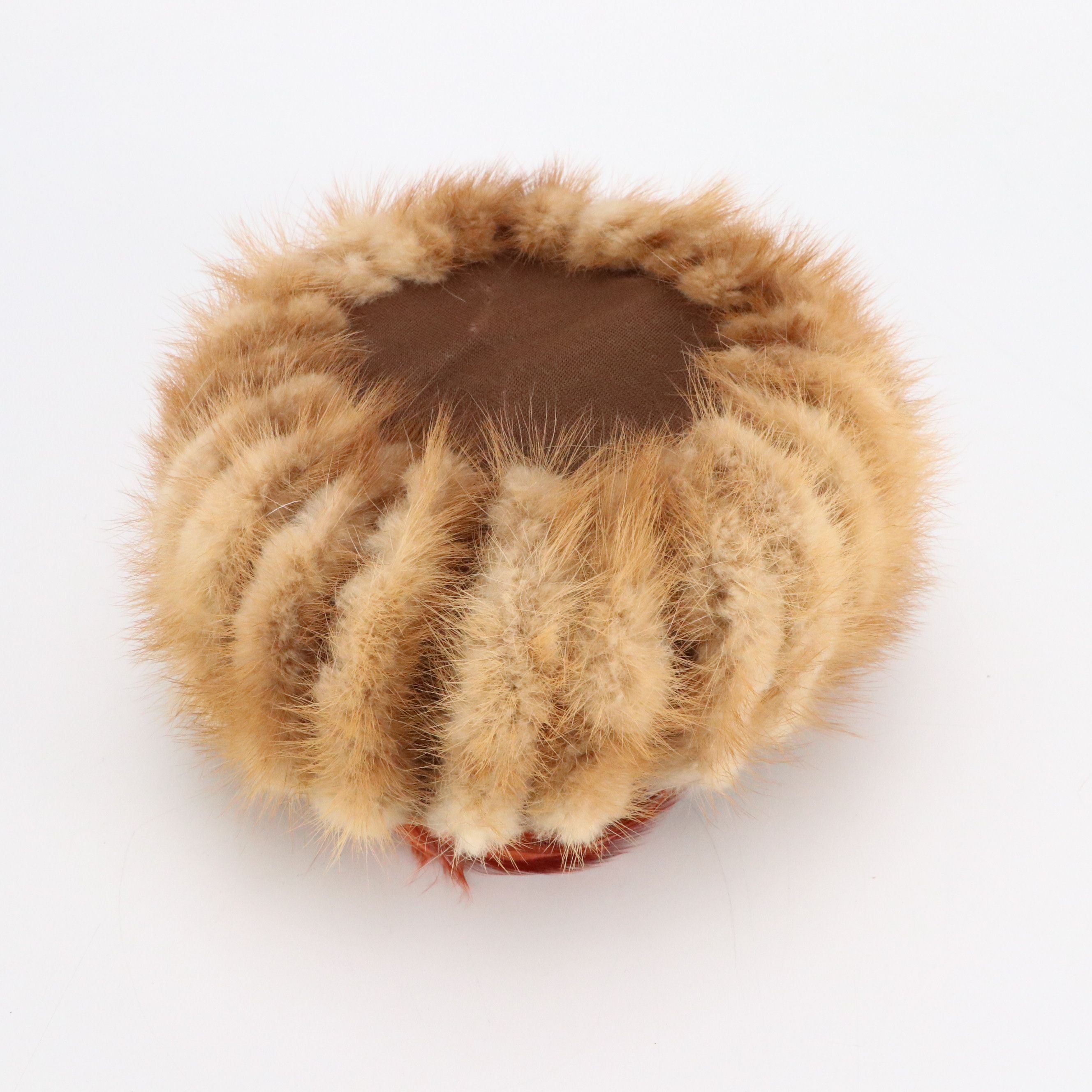 Mink Paw Fur/Feather Pillbox Hat and Mink Fur Collar, Mid-20th Century