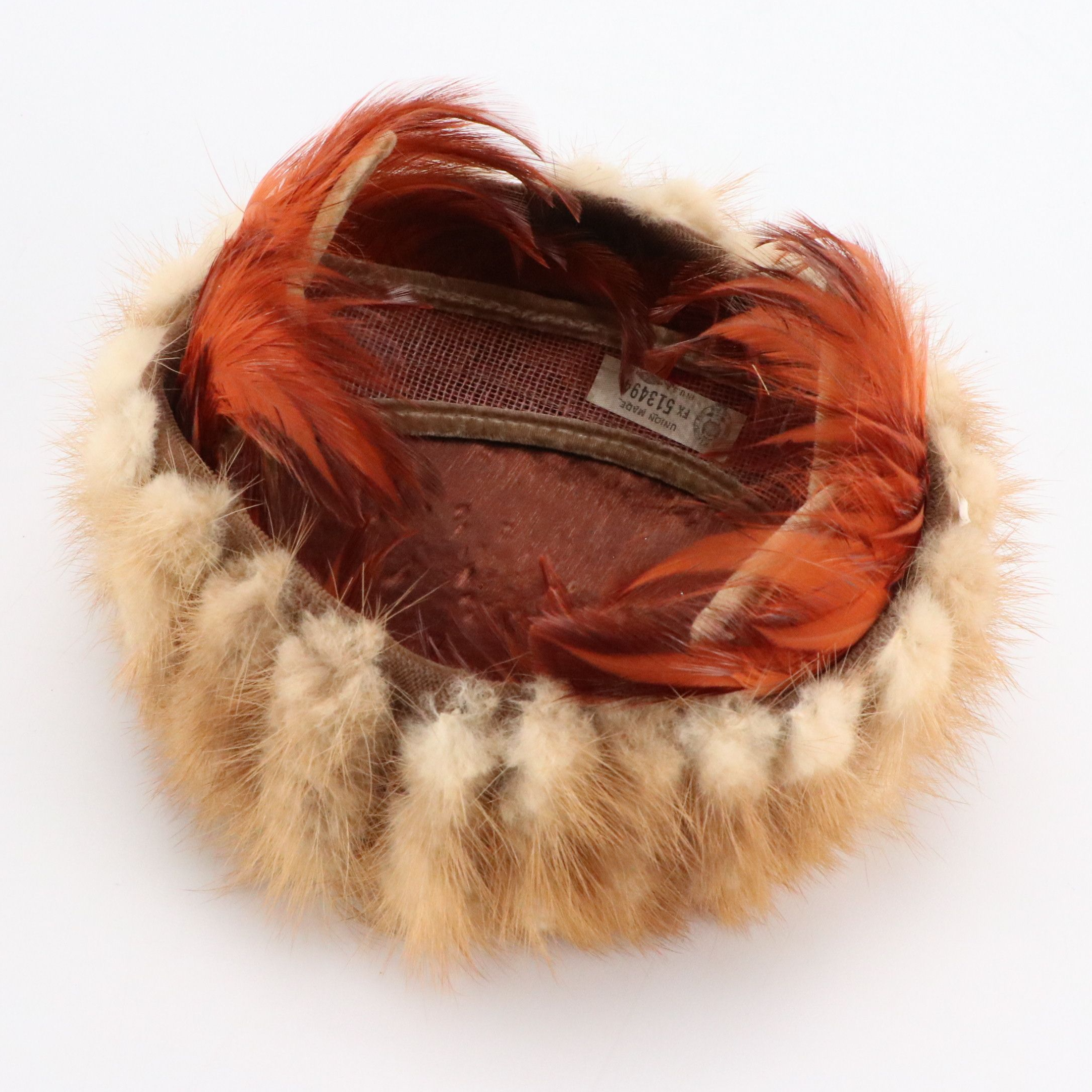 Mink Paw Fur/Feather Pillbox Hat and Mink Fur Collar, Mid-20th Century