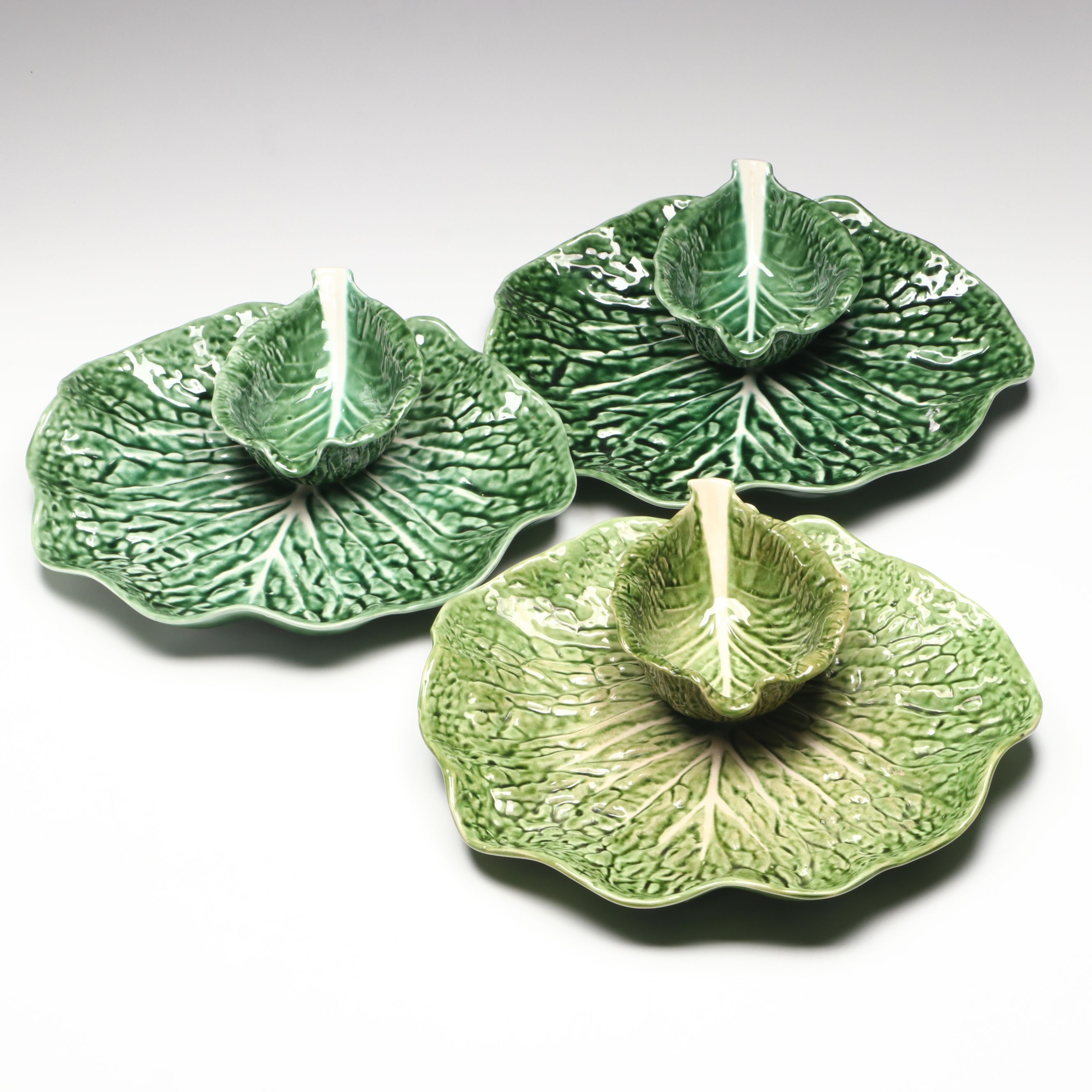 Portugese Ceramic Majolica Cabbage Chip and Dips