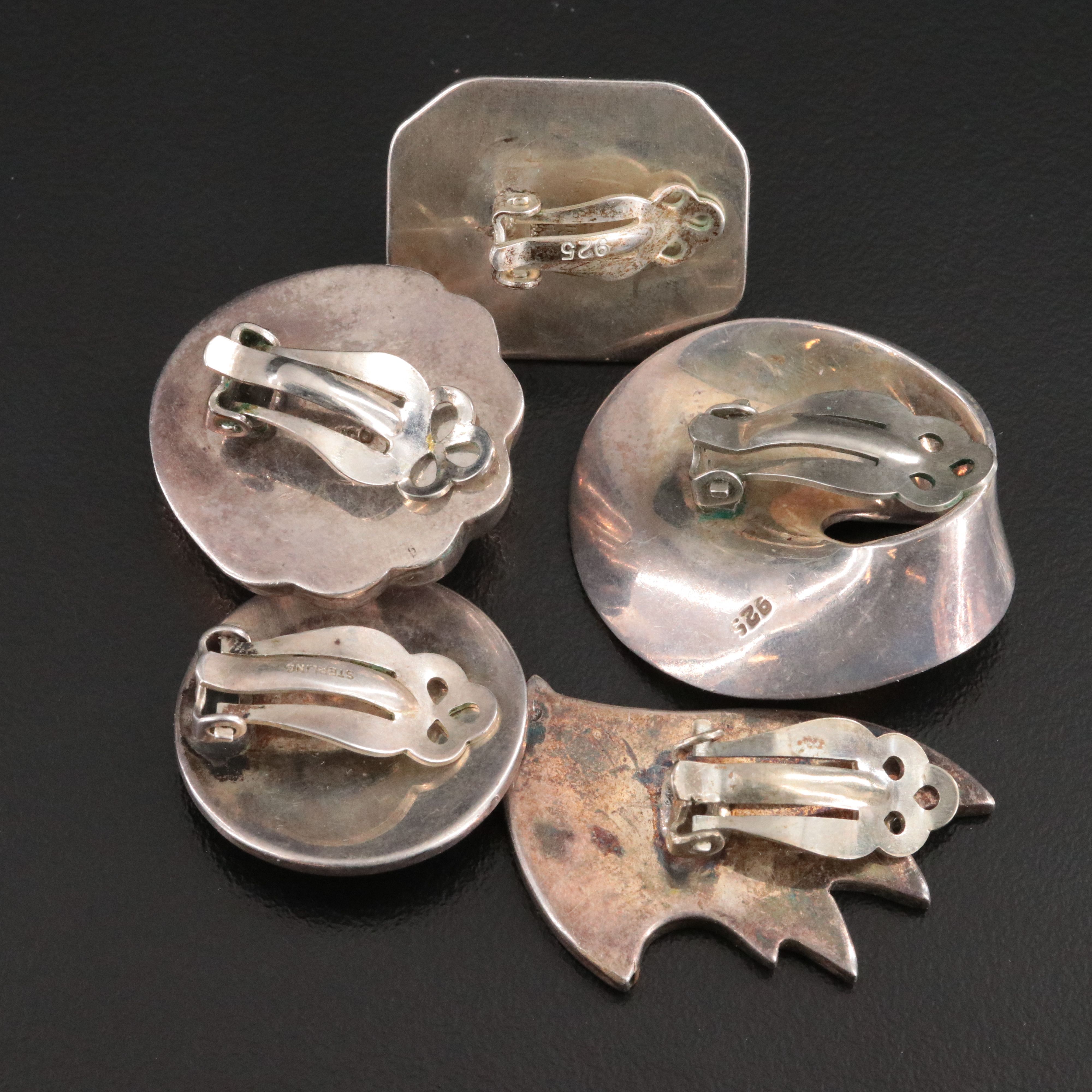 Southwestern Sterling Clip Earrings with Turquoise, Mother-of-pearl and Coral