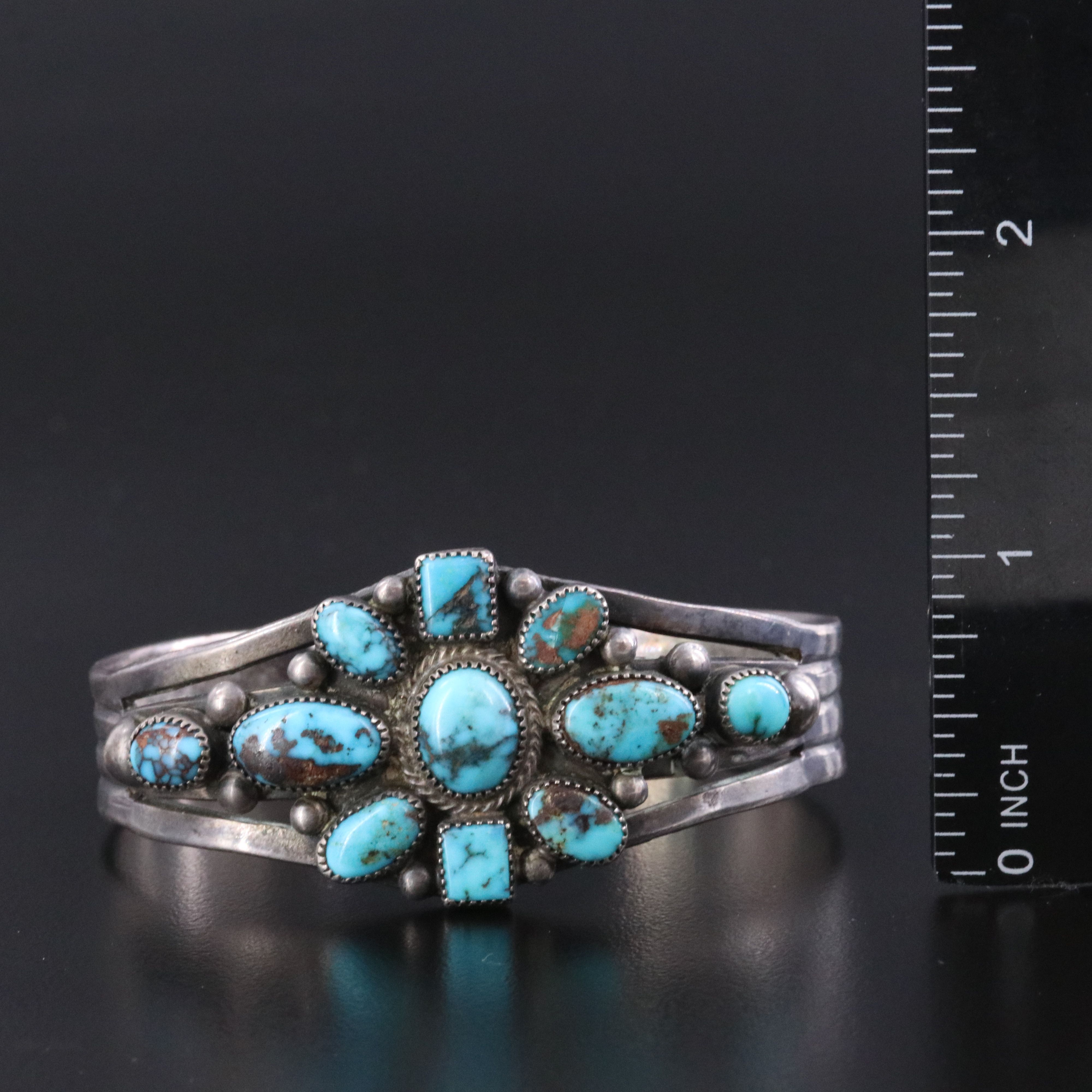 Southwestern Signed Sterling Turquoise Cuff Bracelet