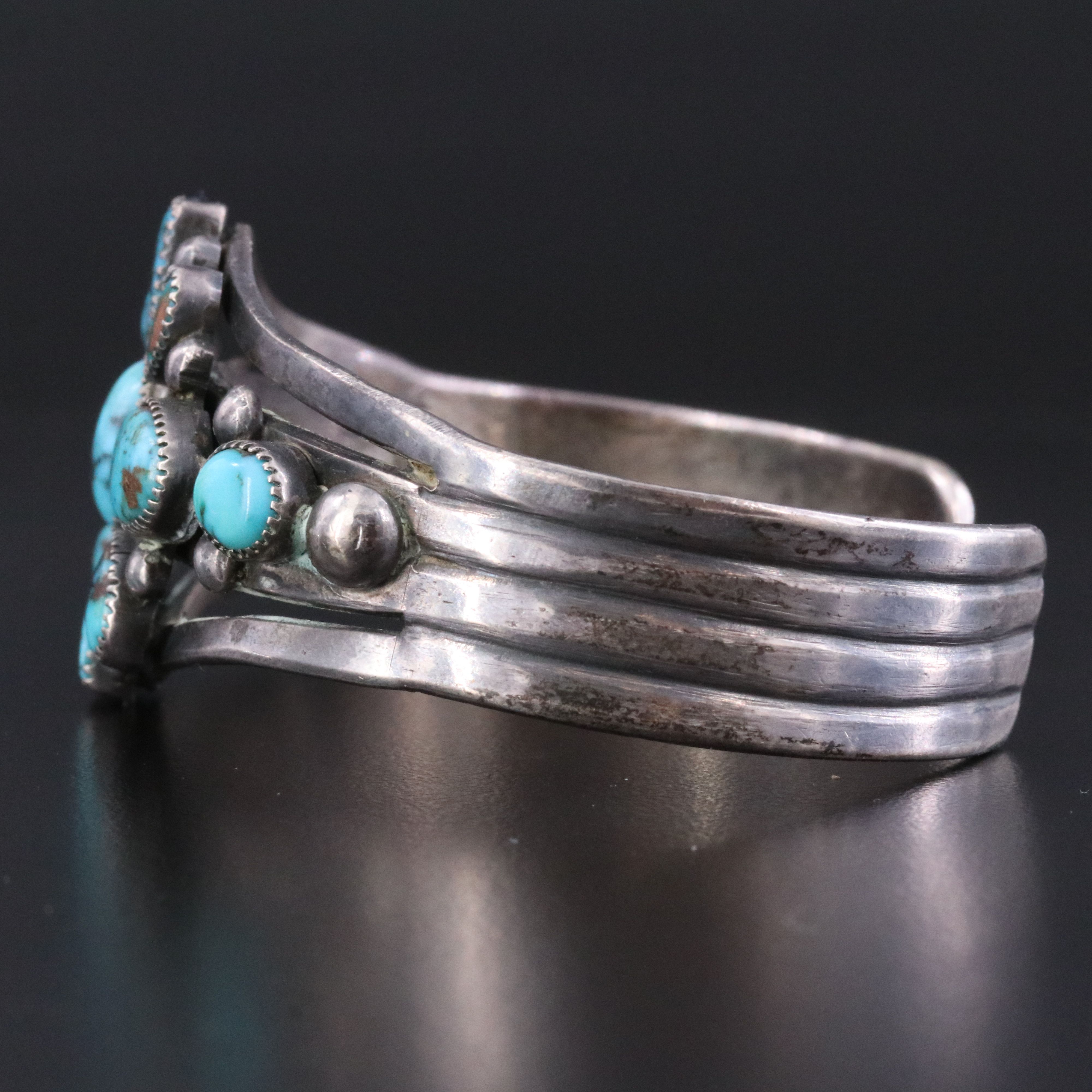 Southwestern Signed Sterling Turquoise Cuff Bracelet