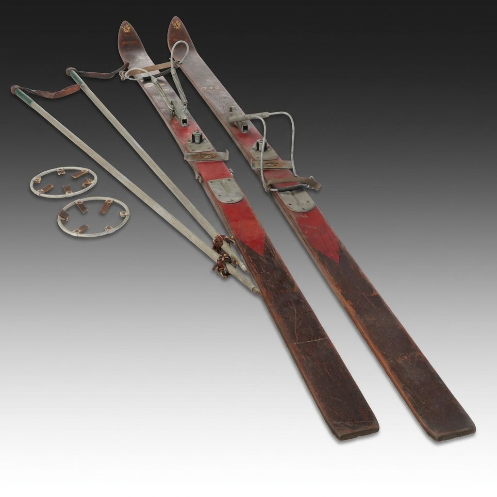 Corrie's Wooden Downhill Skis with Poles, Mid-20th Century