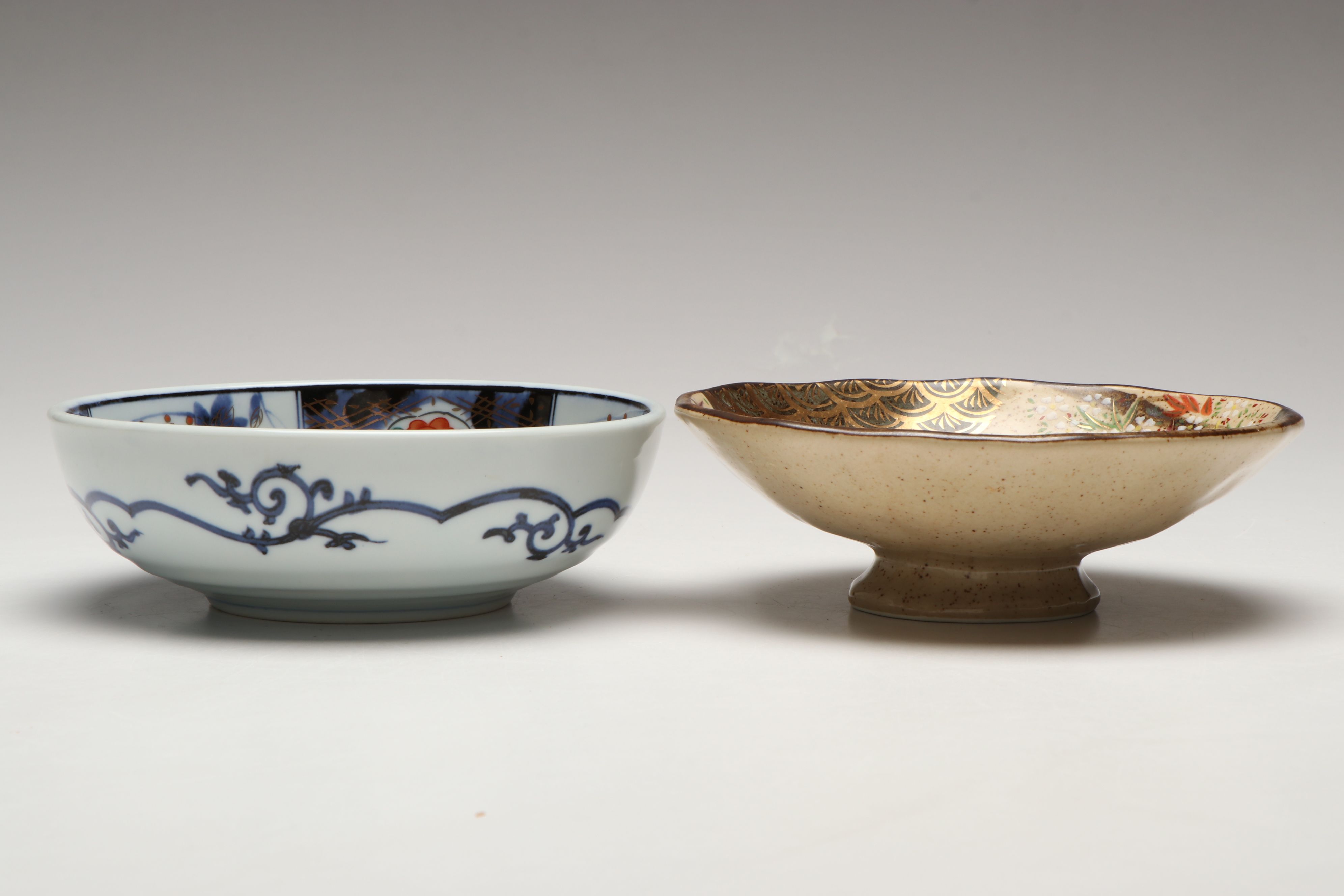 Japanese Satsuma and Imari Style Porcelain Bowls with Other Trays