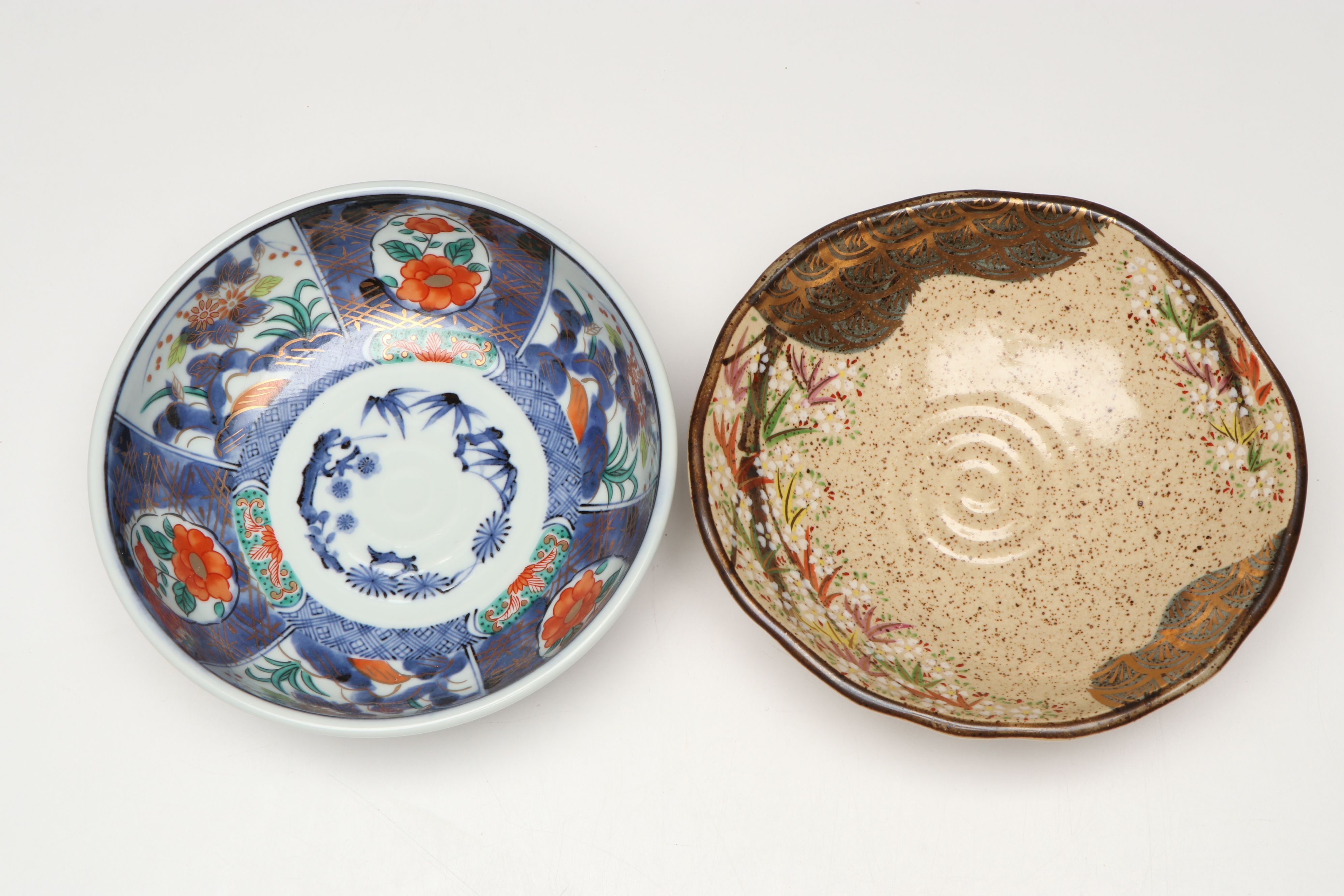 Japanese Satsuma and Imari Style Porcelain Bowls with Other Trays