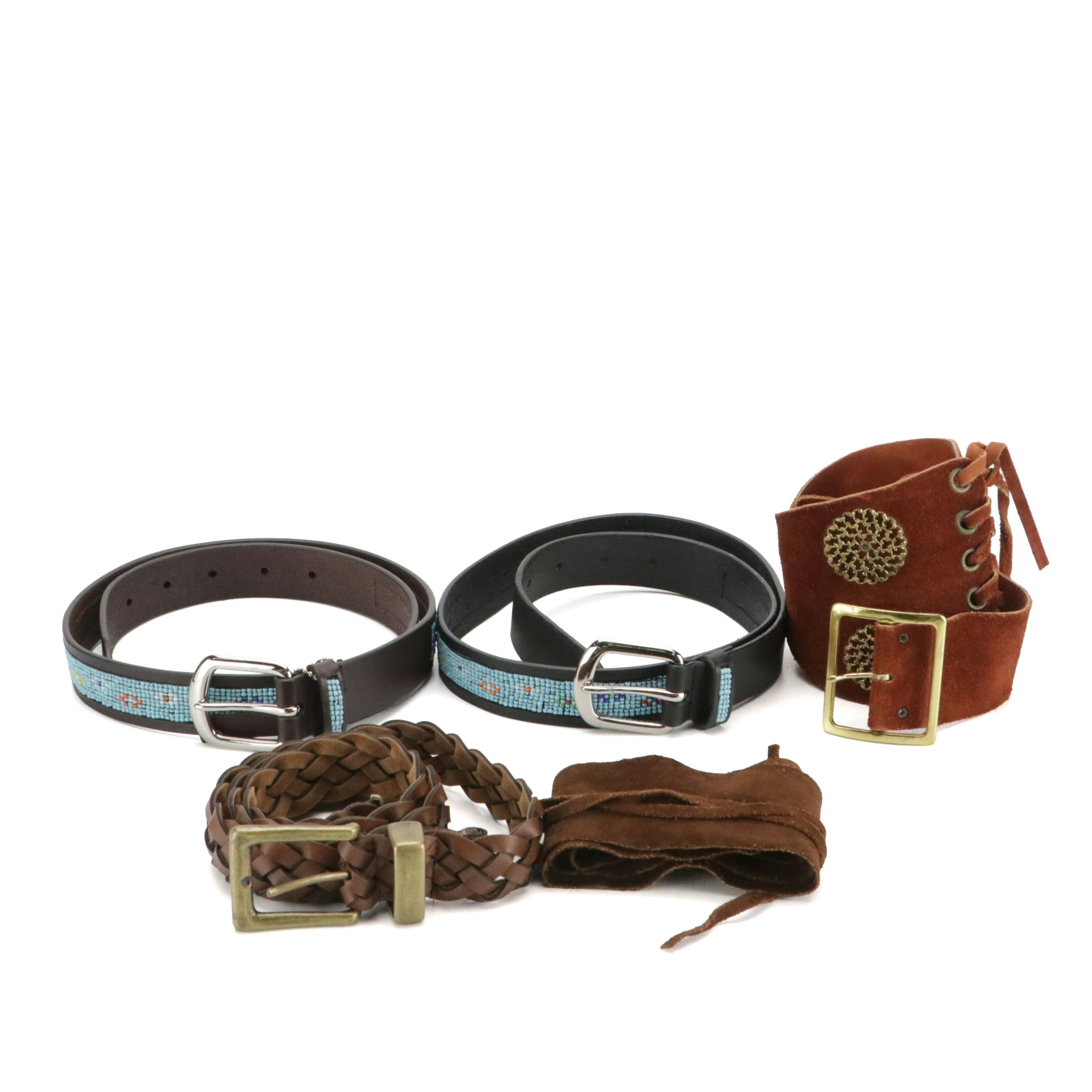 Charter Club Beaded Leather Belts, Other Vintage Suede Tie Belts and Woven Belt