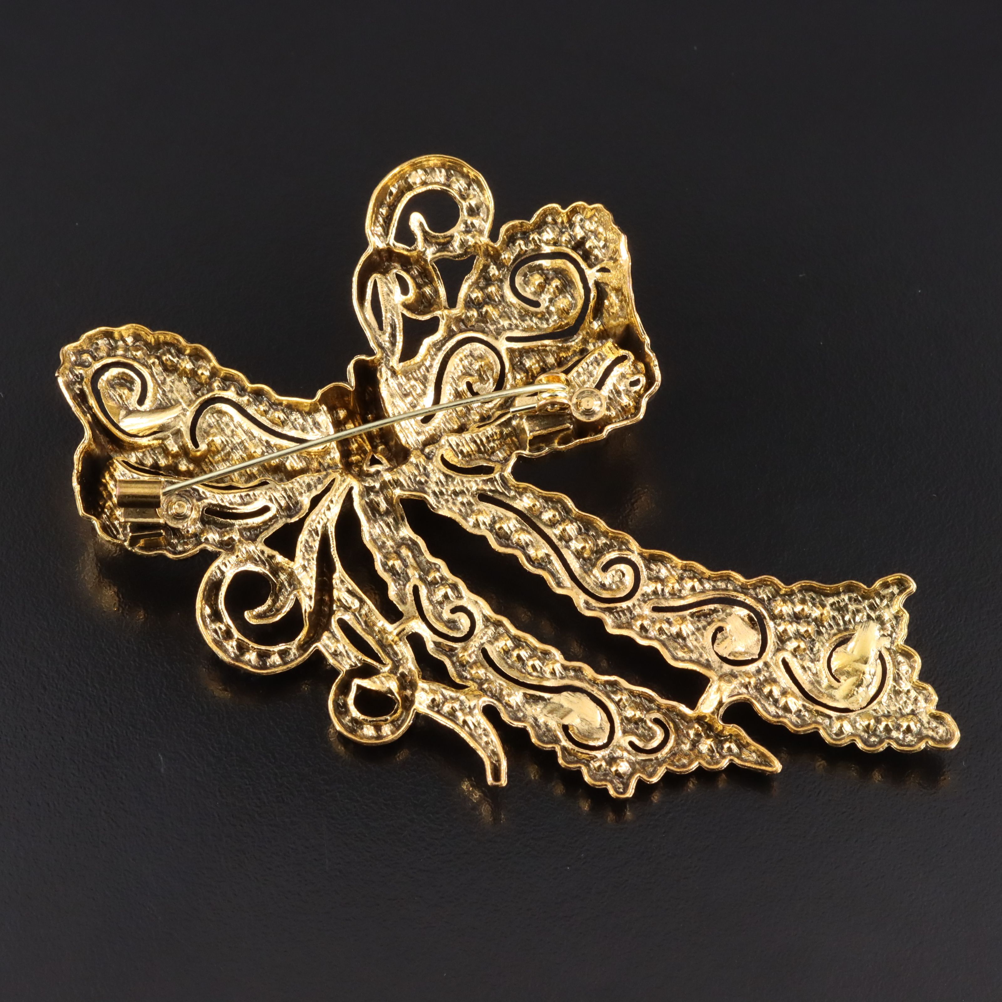 Vintage Blue Rhinestone Bow Brooch