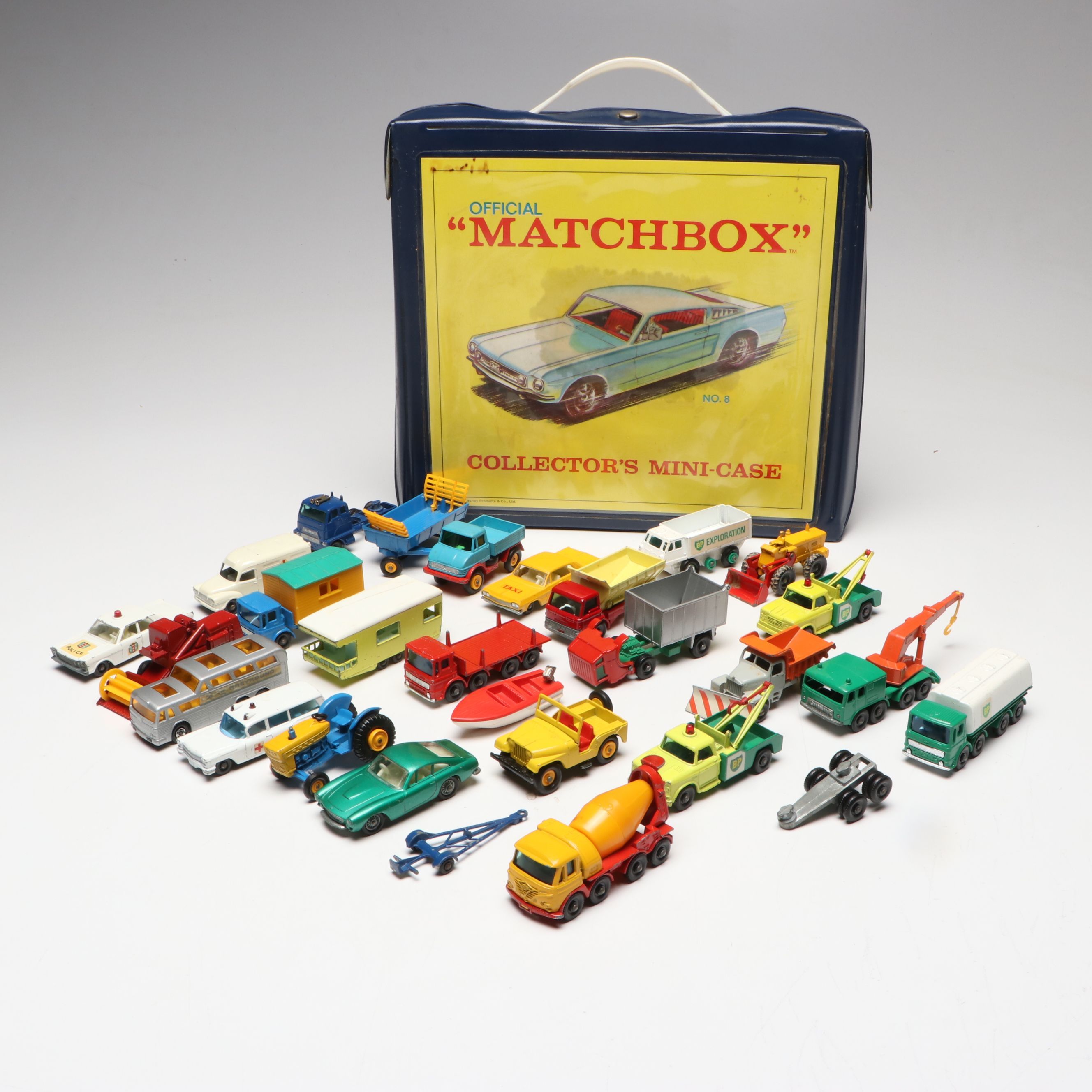 Lesney "Matchbox" Yellow Jeep with Boat Accessory and Other Metal Toy Model Cars