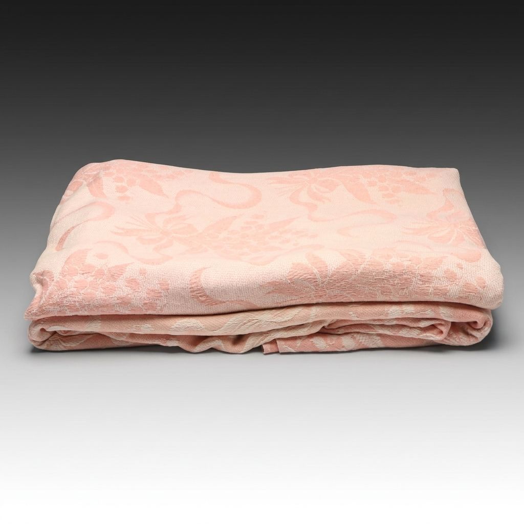 Pink Floral and Ribbon Designed Fabric Blankets, Mid-20th Century