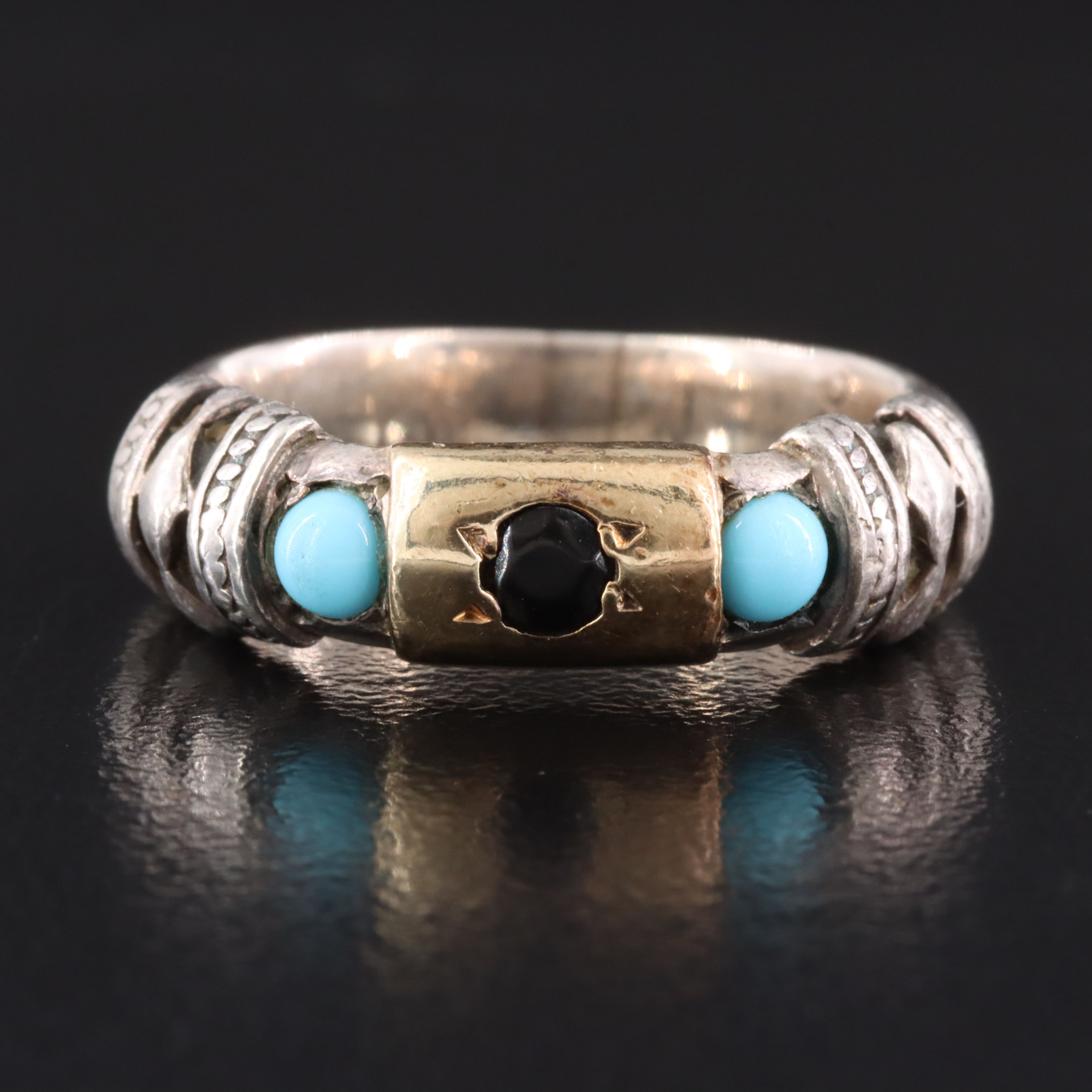 Sterling Turquoise and Black Onyx Ring