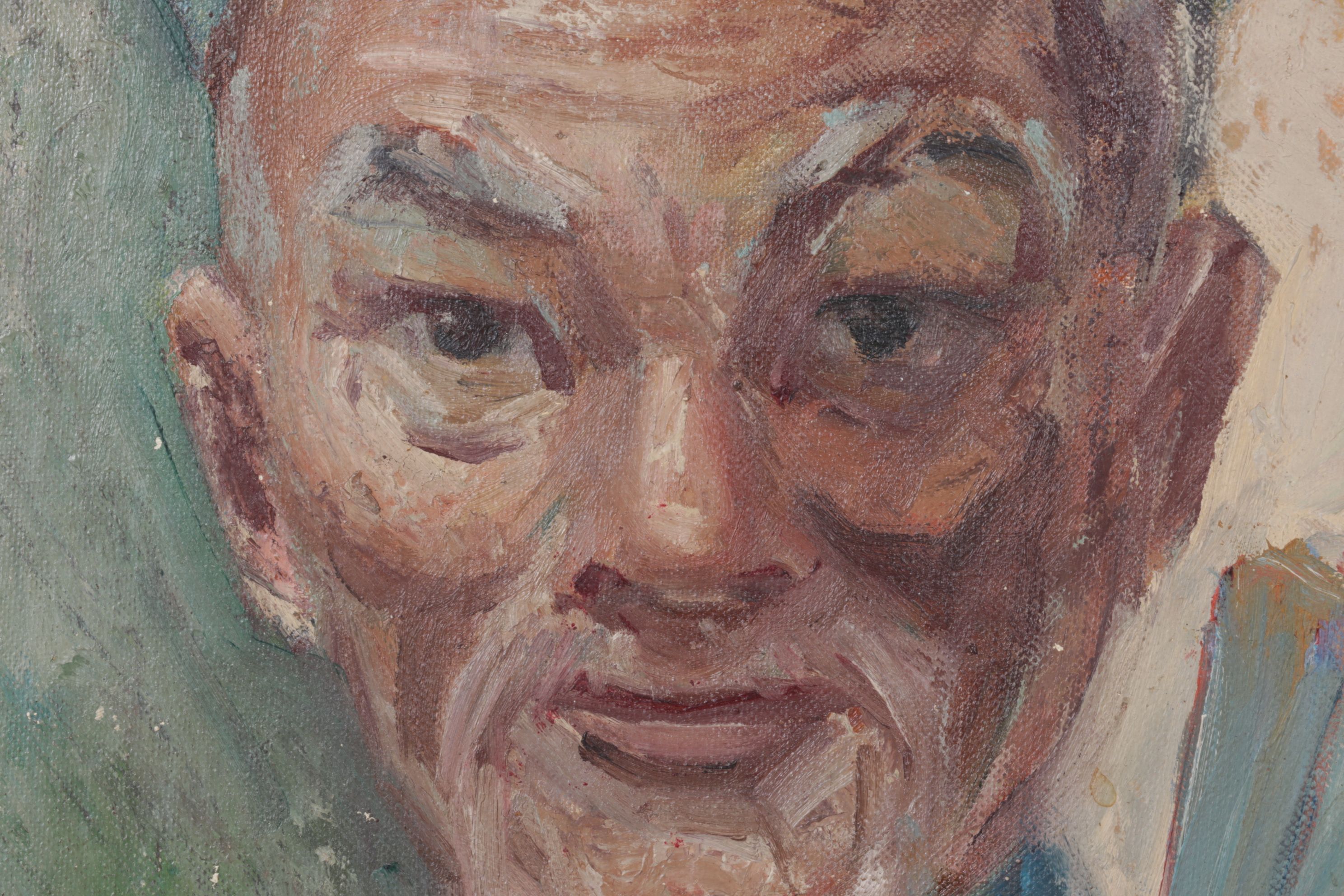 J. A. Dufes Portrait Acrylic Painting of Elder in Traditional Clothes, 1955