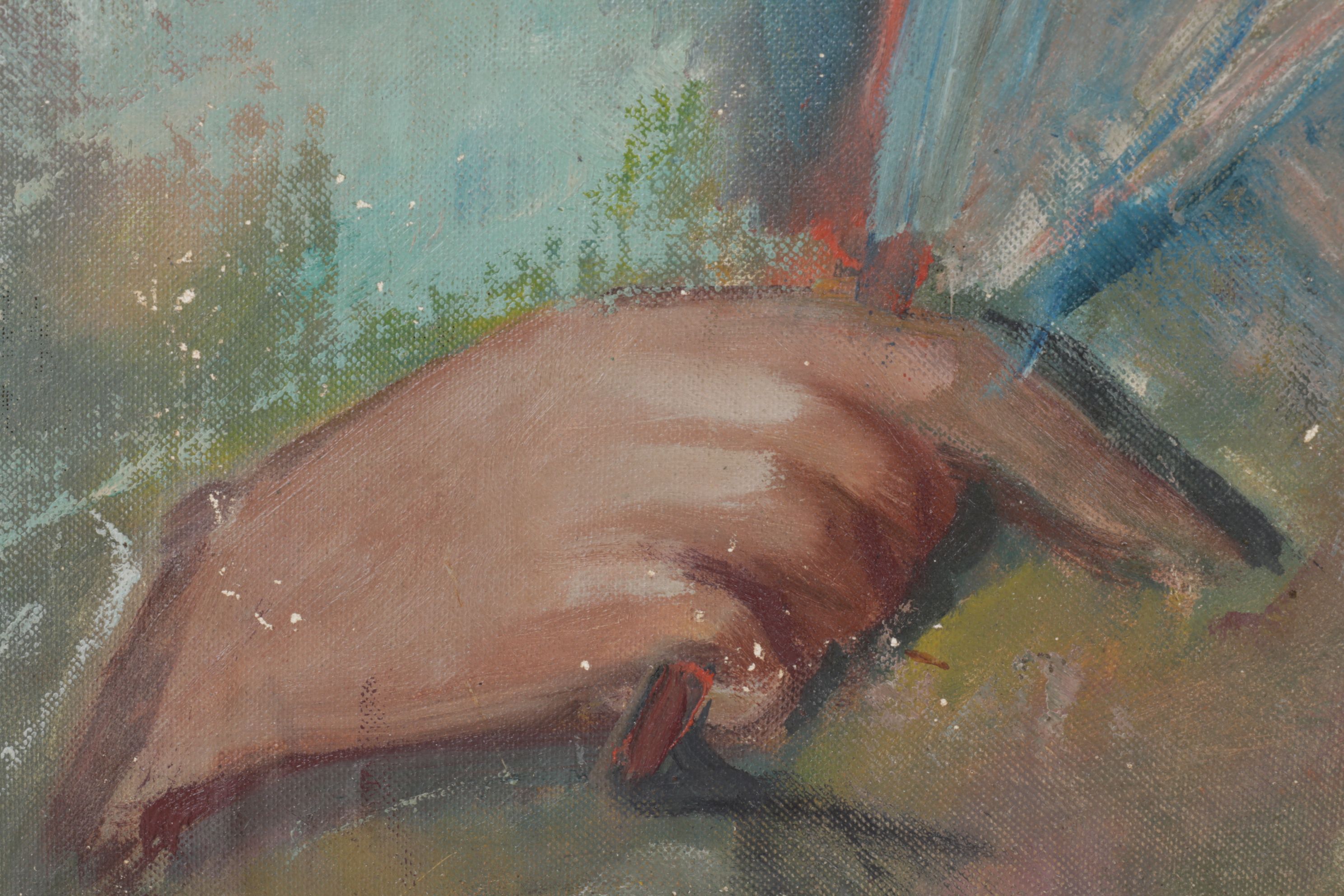 J. A. Dufes Portrait Acrylic Painting of Elder in Traditional Clothes, 1955