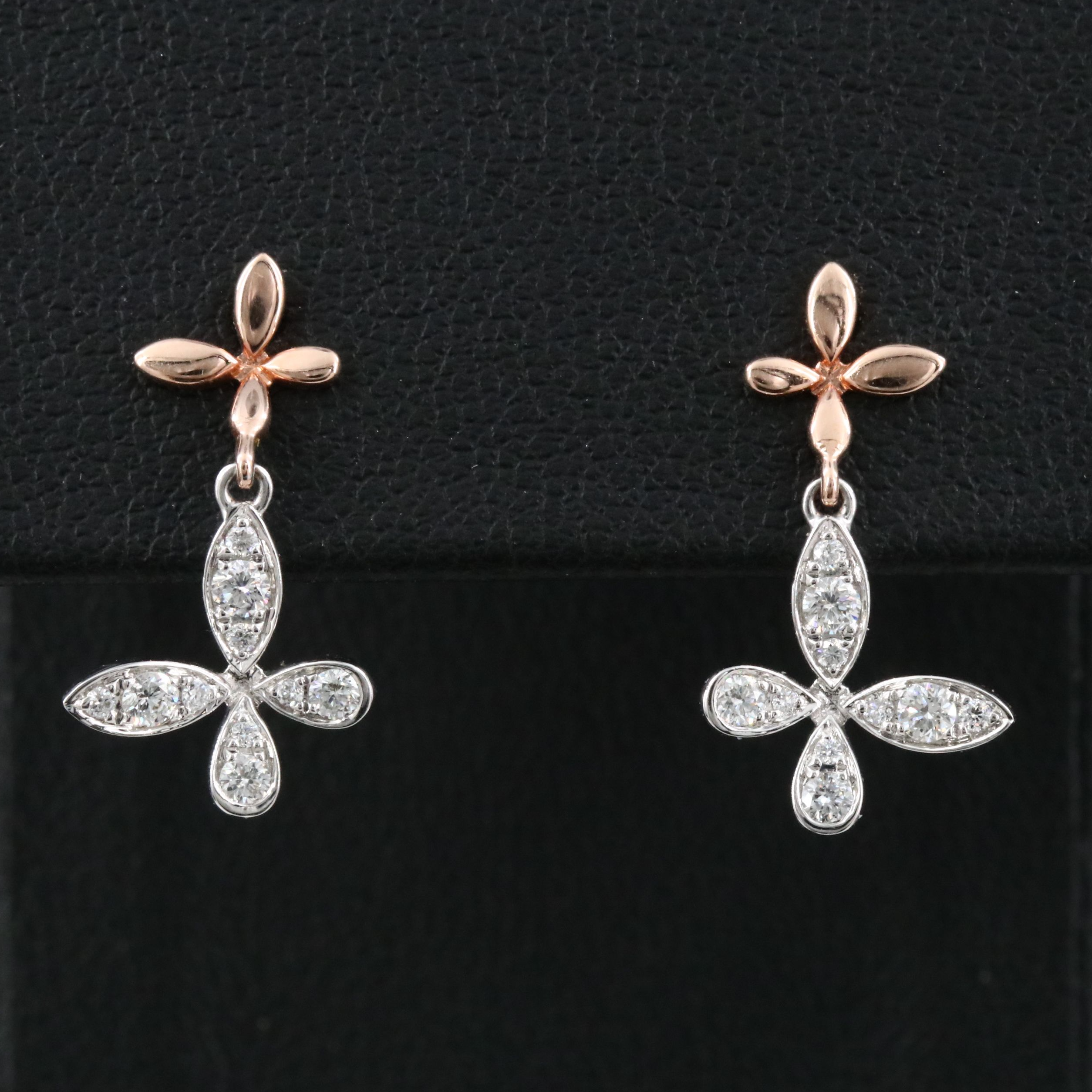 14K 0.25 CTW Diamond Butterfly Earrings with Rose Gold Details
