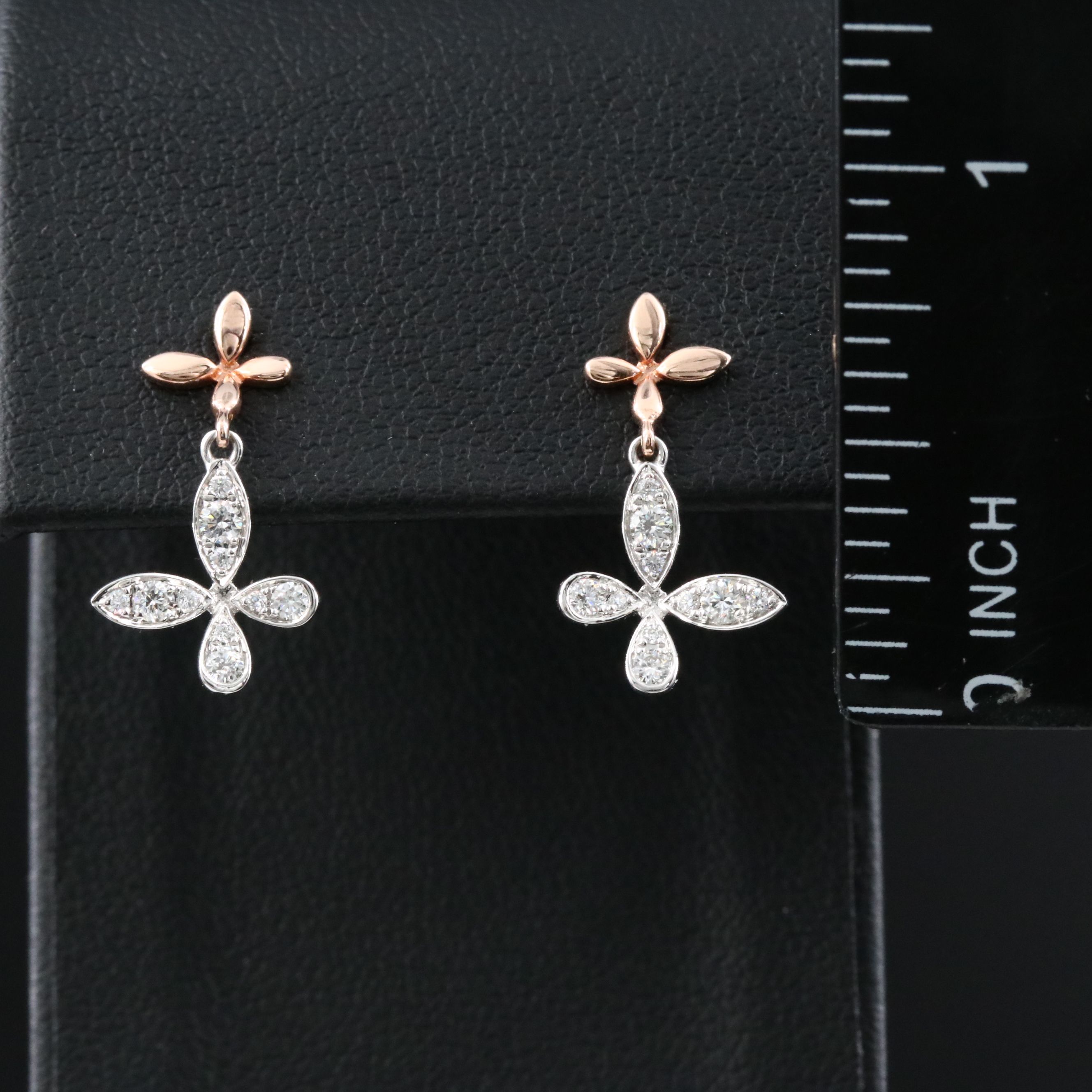 14K 0.25 CTW Diamond Butterfly Earrings with Rose Gold Details