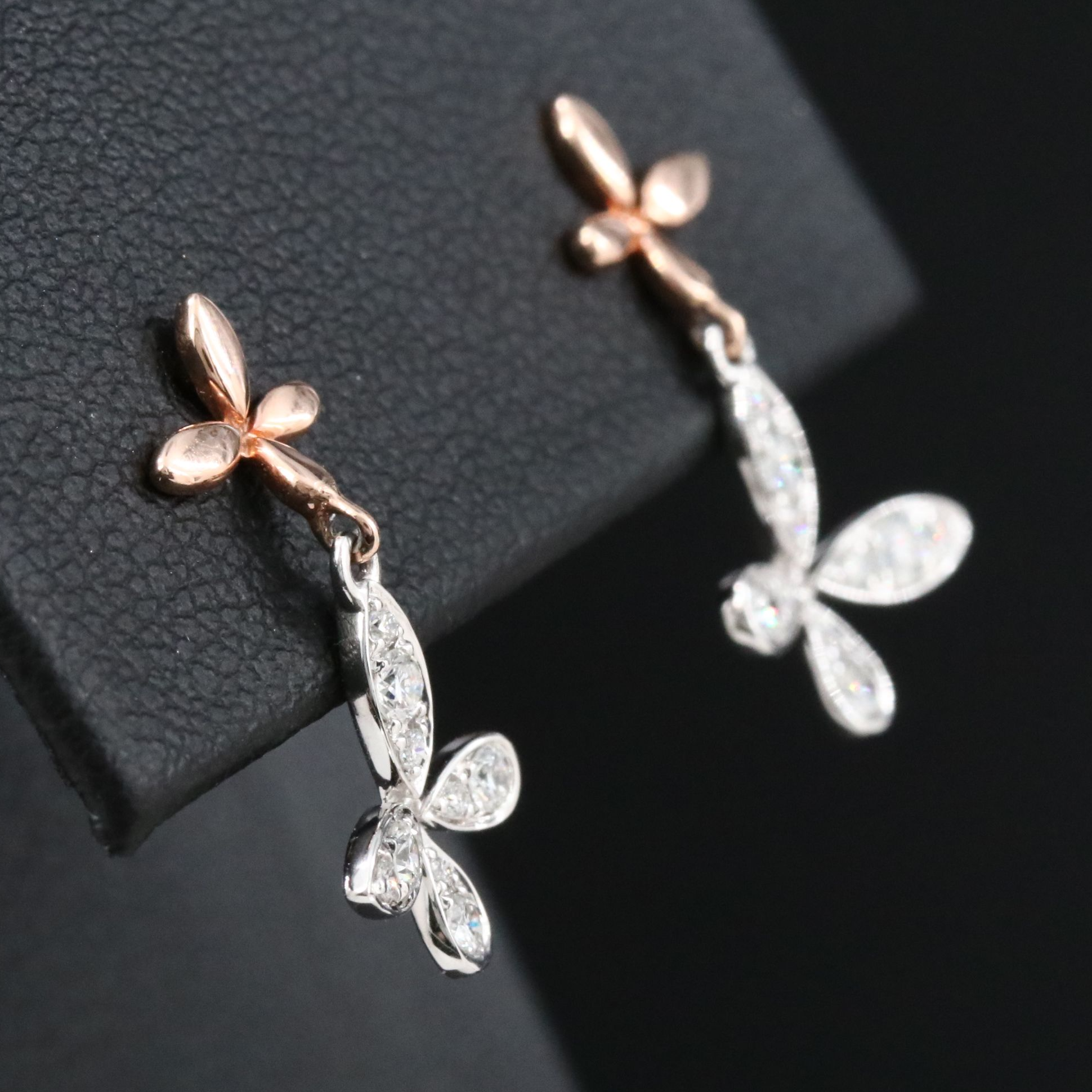 14K 0.25 CTW Diamond Butterfly Earrings with Rose Gold Details