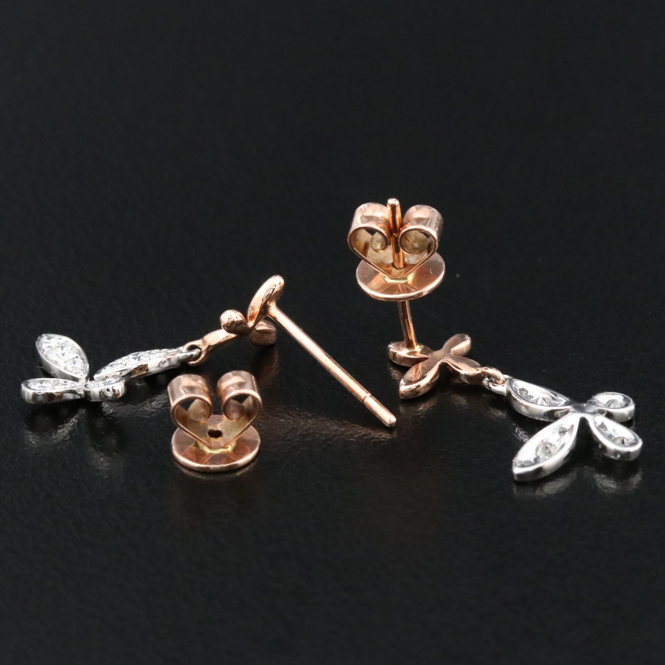 14K 0.25 CTW Diamond Butterfly Earrings with Rose Gold Details