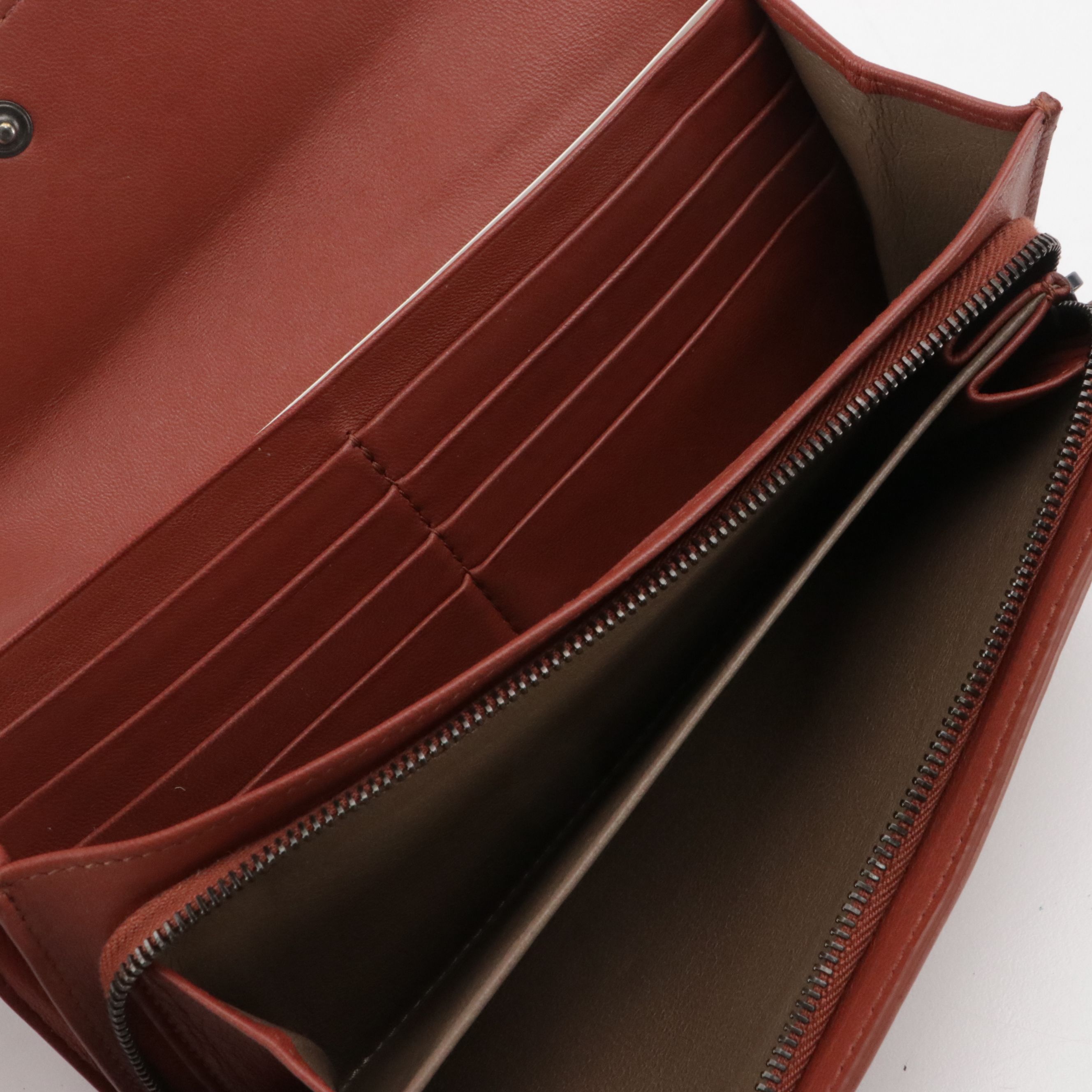 Bottega Veneta Long Flap Wallet in Brick Brown Intrecciato Nappa Leather