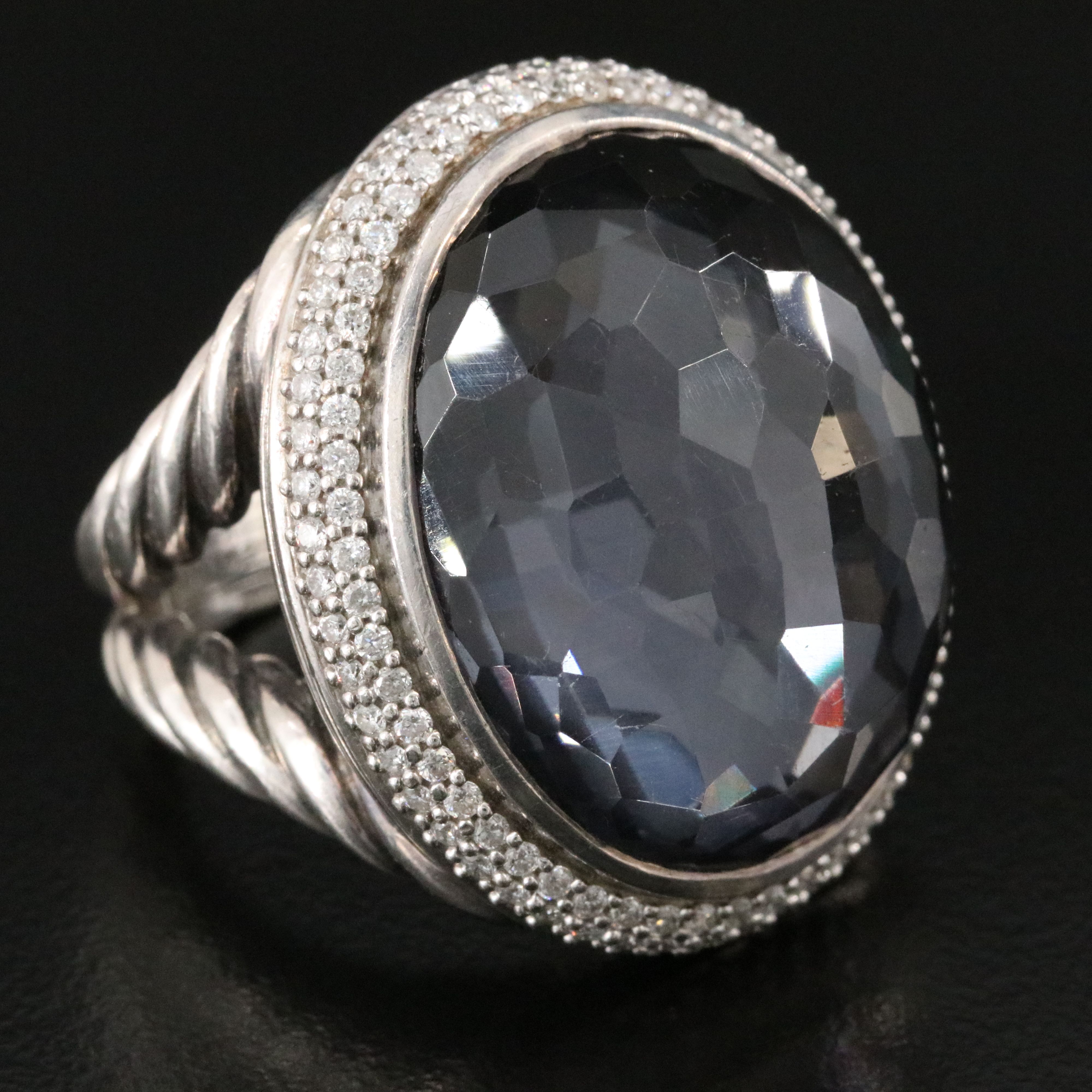 David Yurman Sterling Black Orchid and 0.76 CTW Diamond Oval Ring