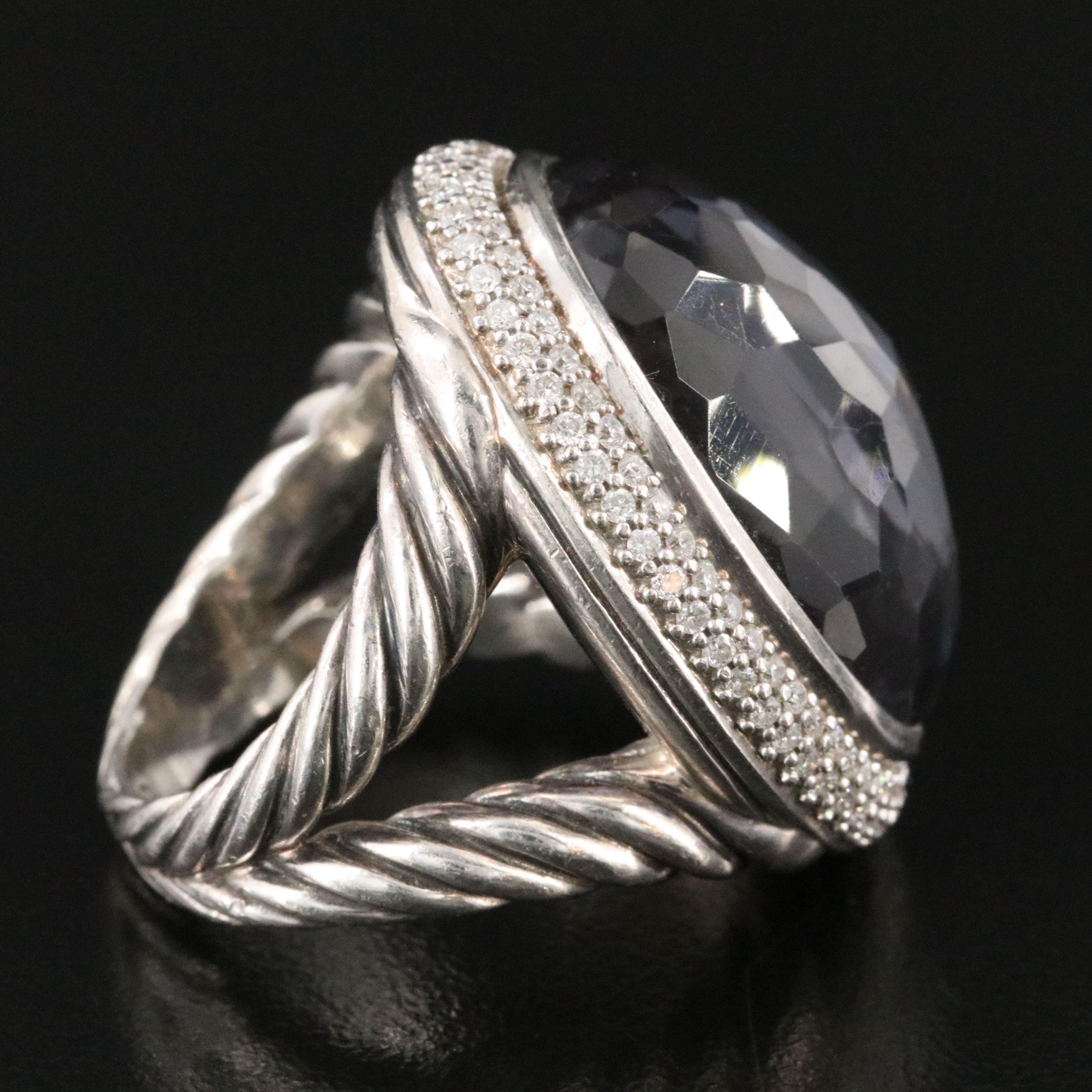 David Yurman Sterling Black Orchid and 0.76 CTW Diamond Oval Ring