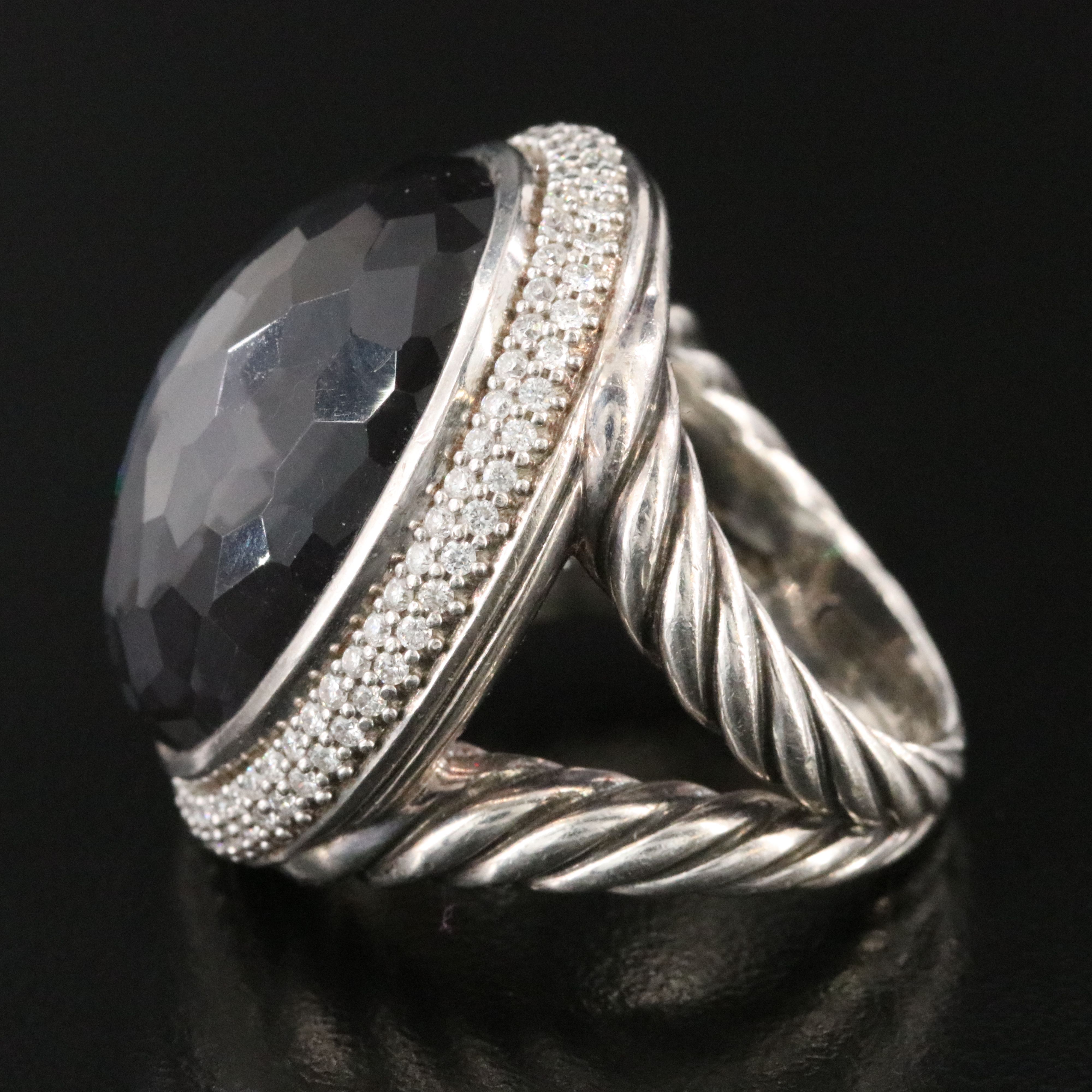 David Yurman Sterling Black Orchid and 0.76 CTW Diamond Oval Ring