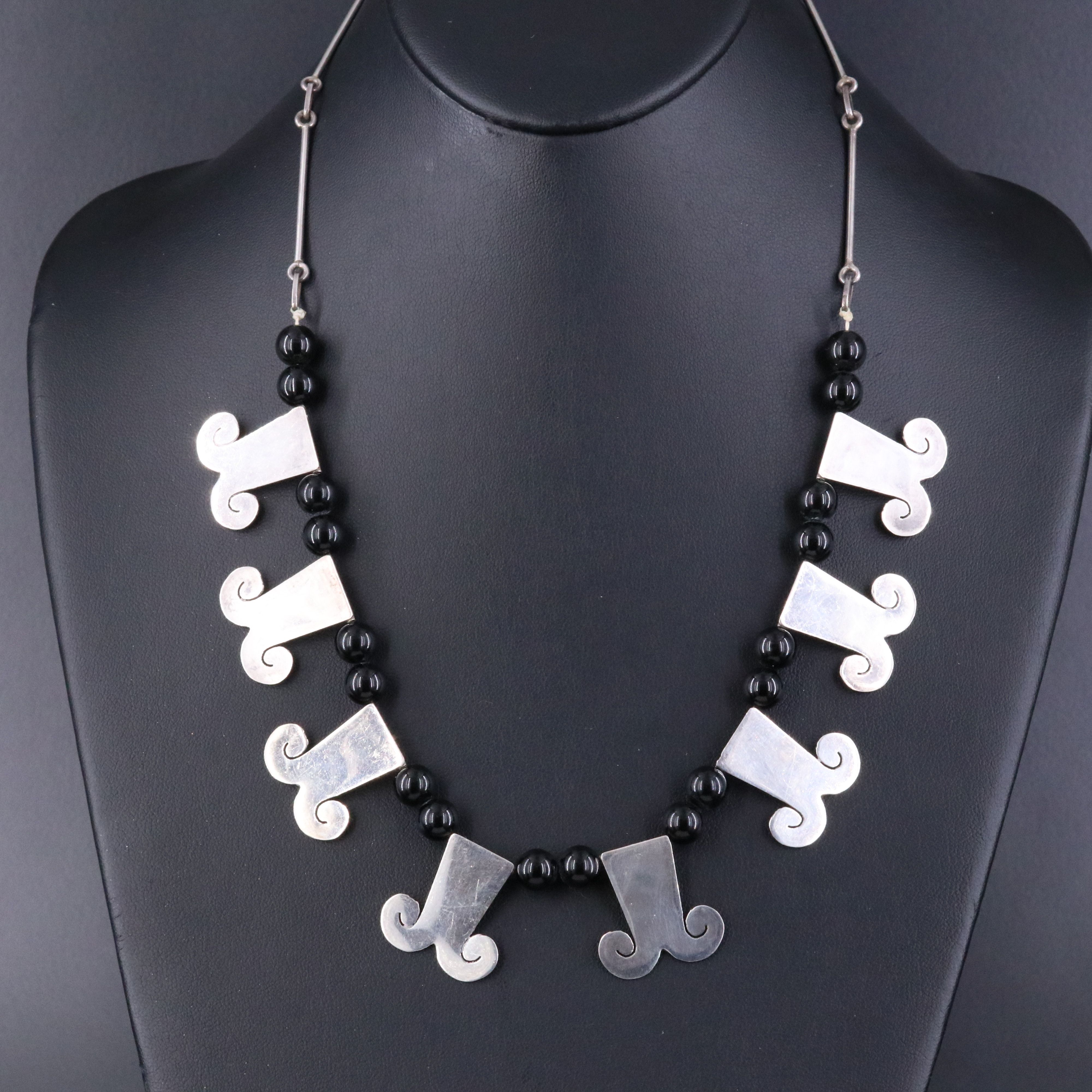 Peruvian Dellapina Sterling Black Onyx Bead Necklace
