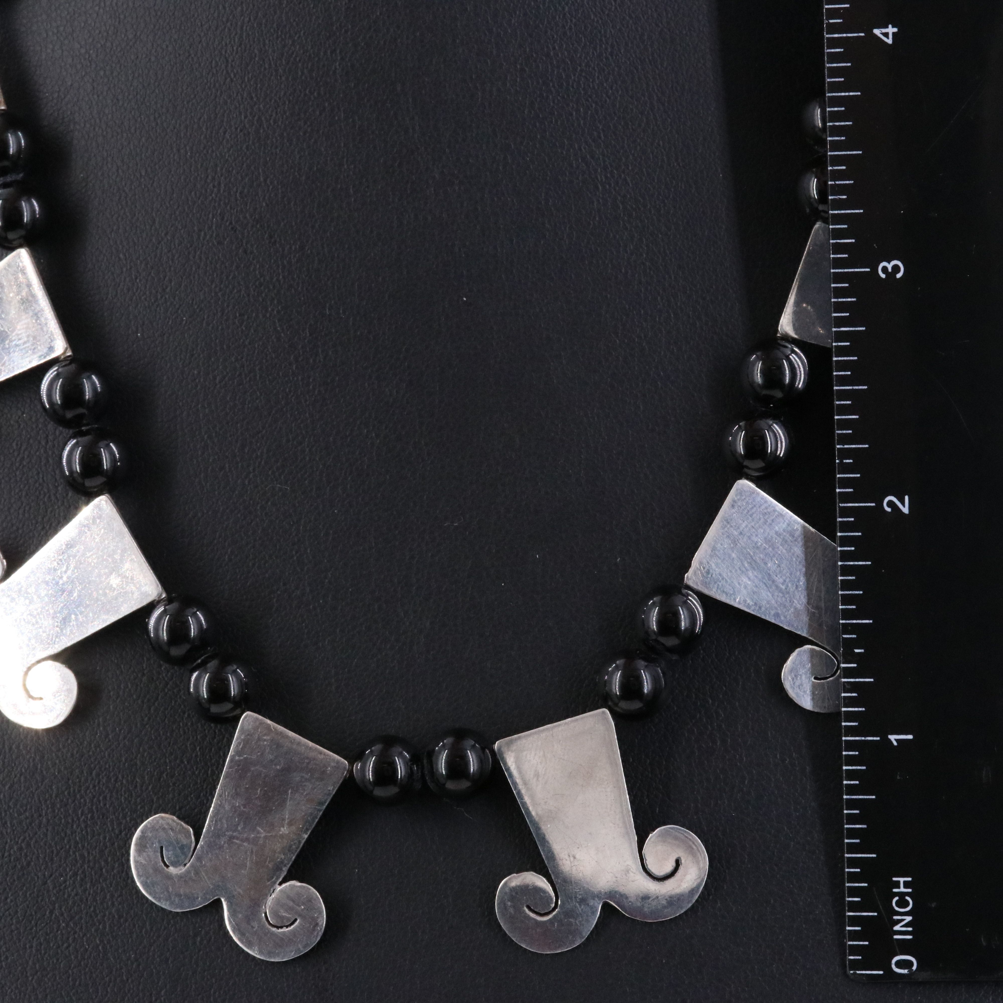 Peruvian Dellapina Sterling Black Onyx Bead Necklace