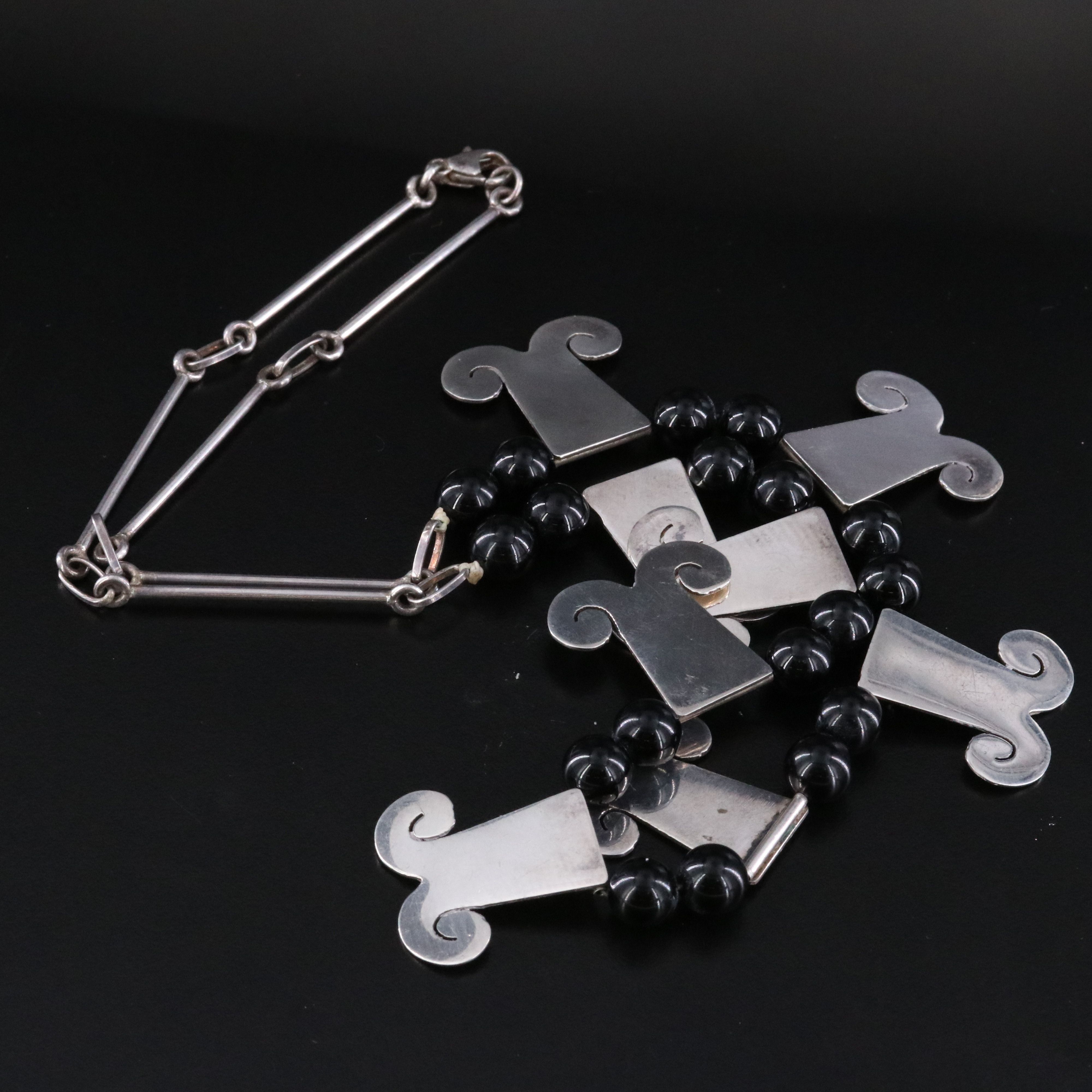 Peruvian Dellapina Sterling Black Onyx Bead Necklace