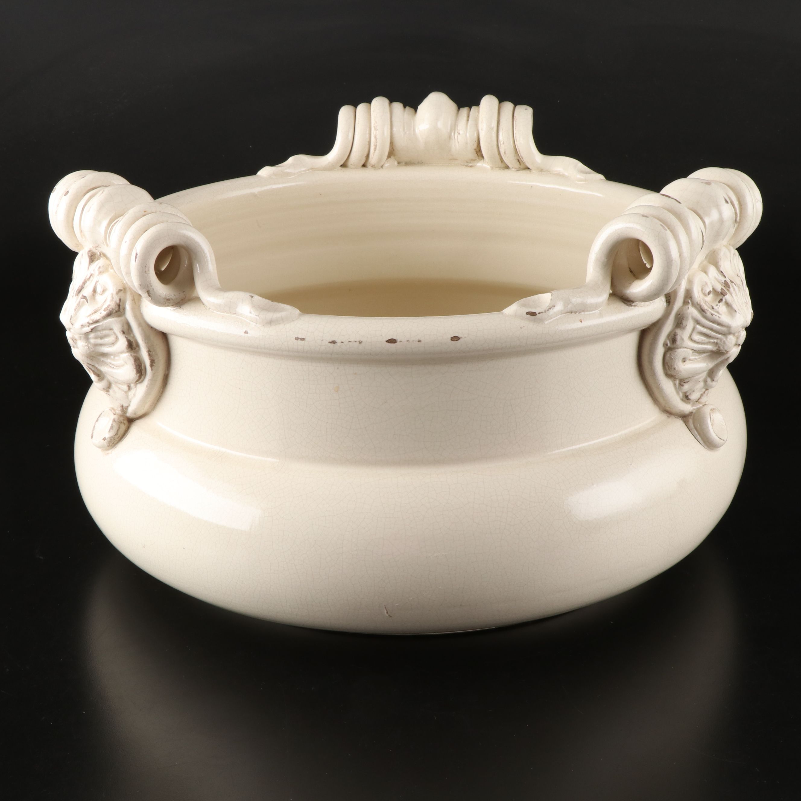 Sur La Table Ceramic Lion Motif Planter Bowl