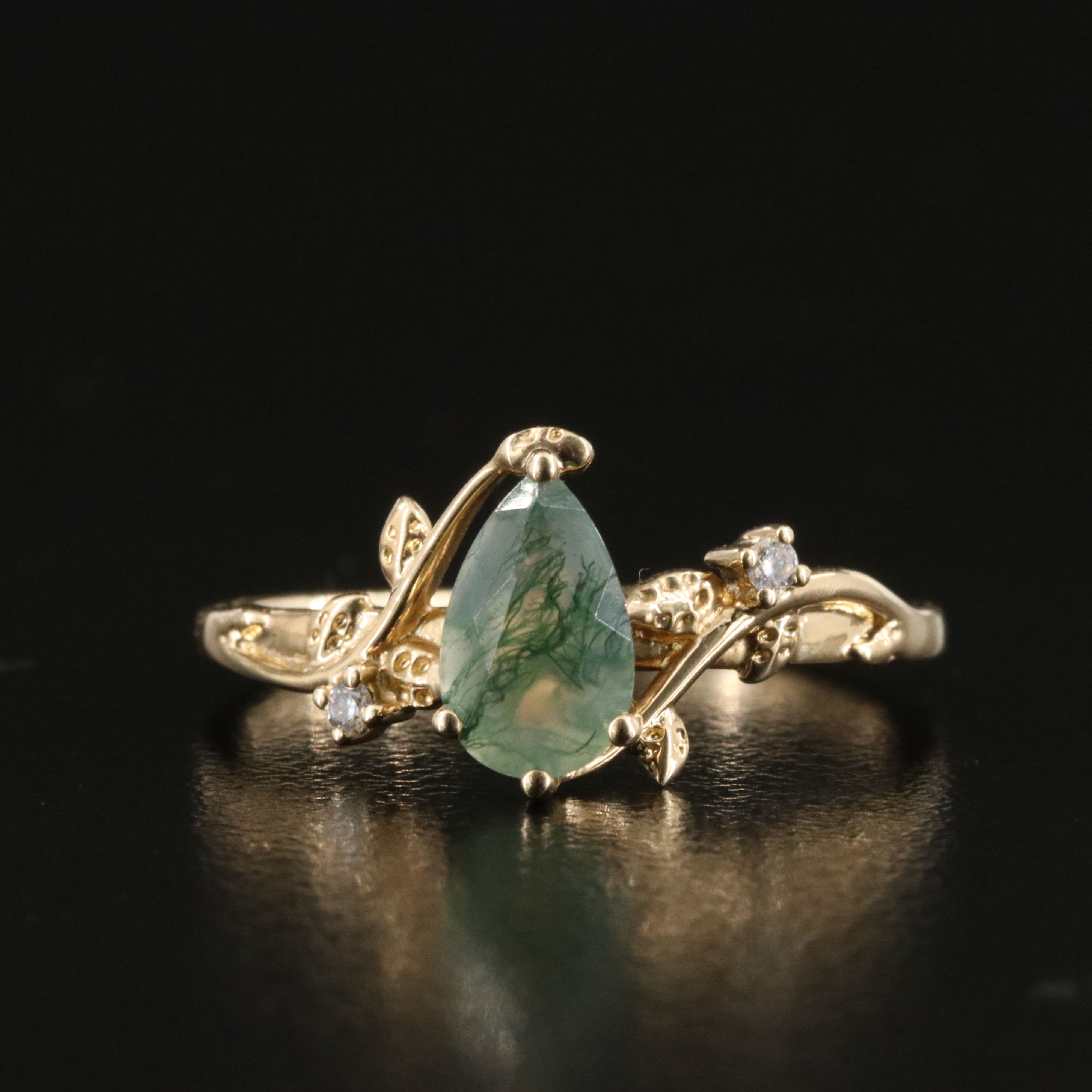 14K Moss Agate and Diamond Ivy Ring
