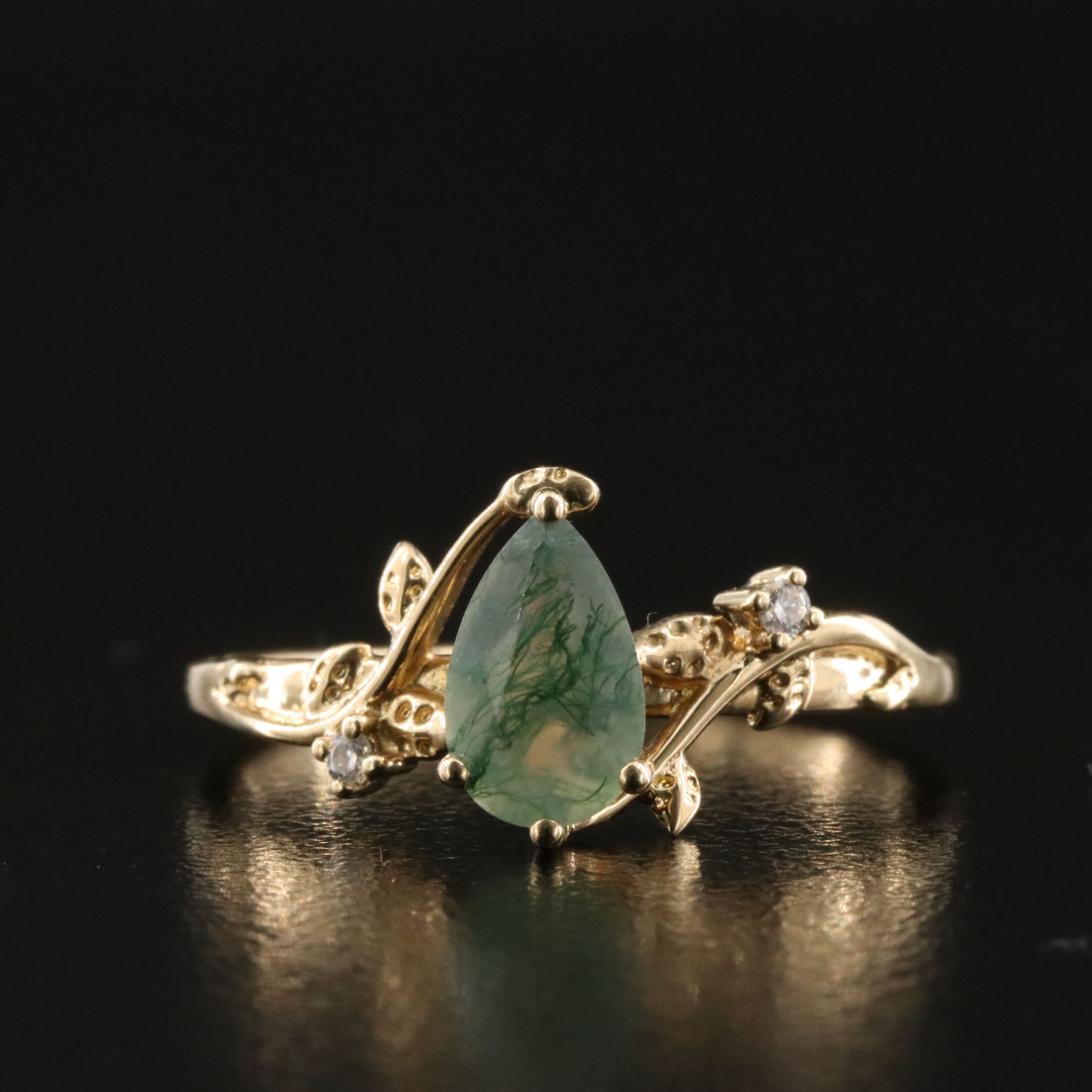 14K Moss Agate and Diamond Ivy Ring