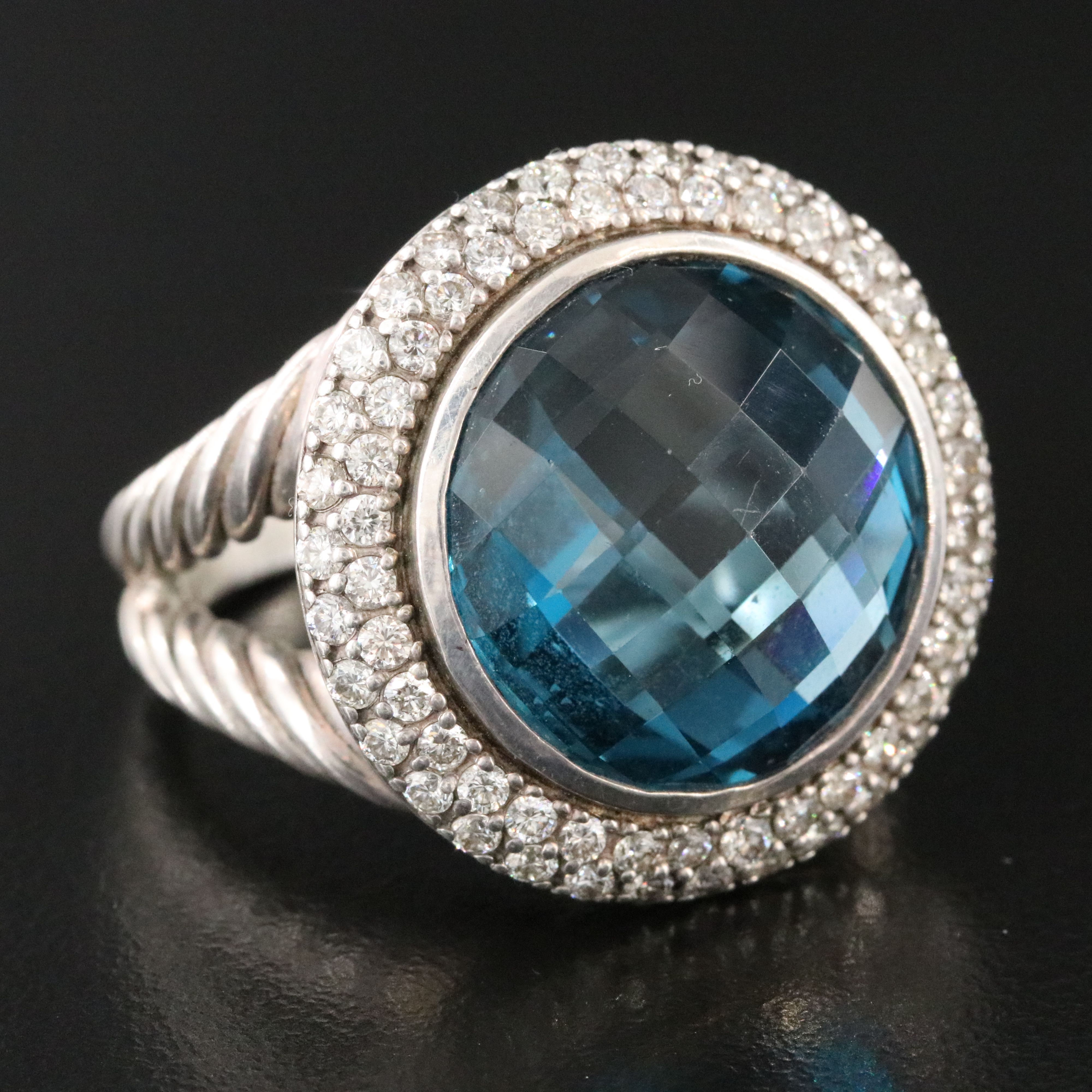 David Yurman Cerise Sterling London Blue Topaz and 1.36 CTW Diamond Ring