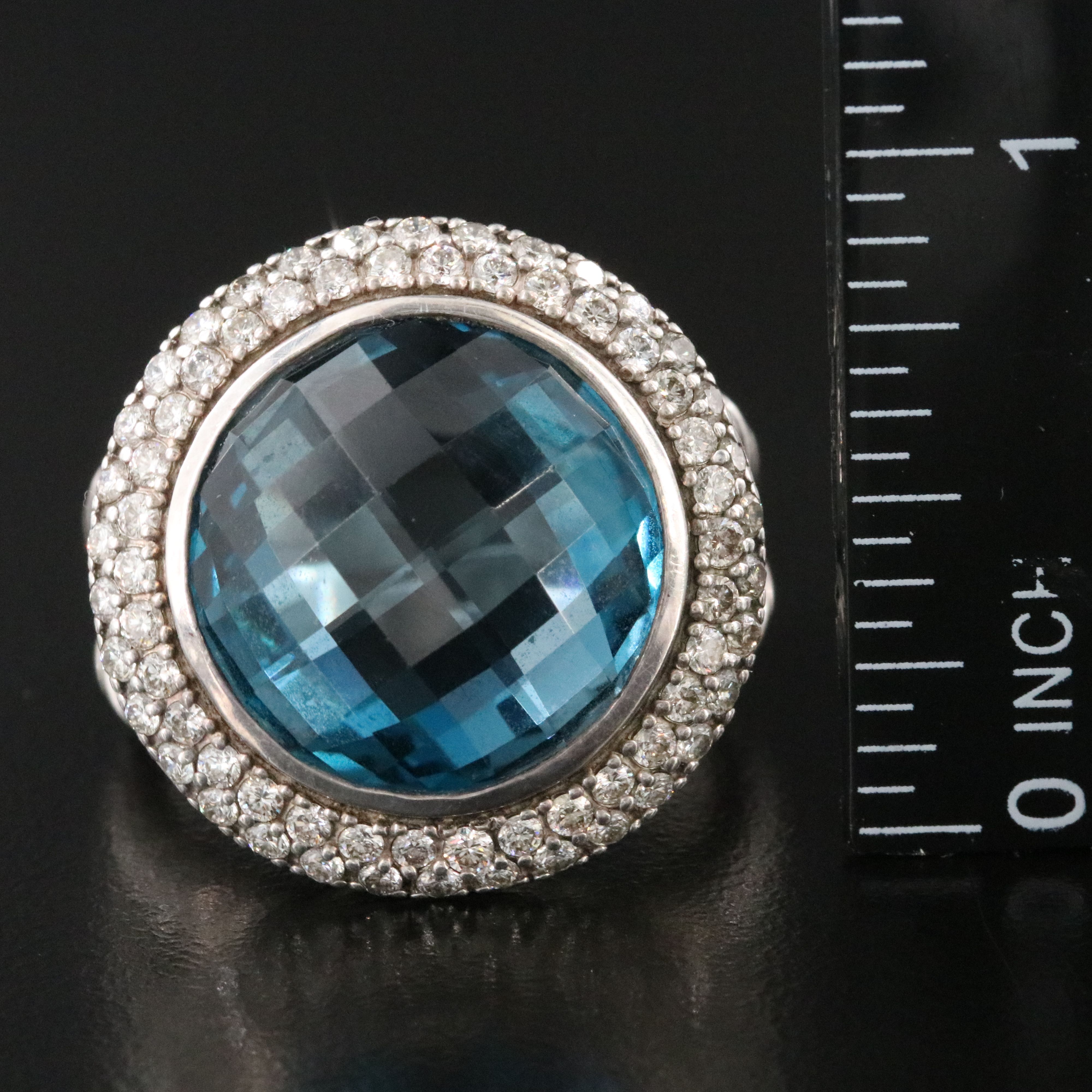 David Yurman Cerise Sterling London Blue Topaz and 1.36 CTW Diamond Ring