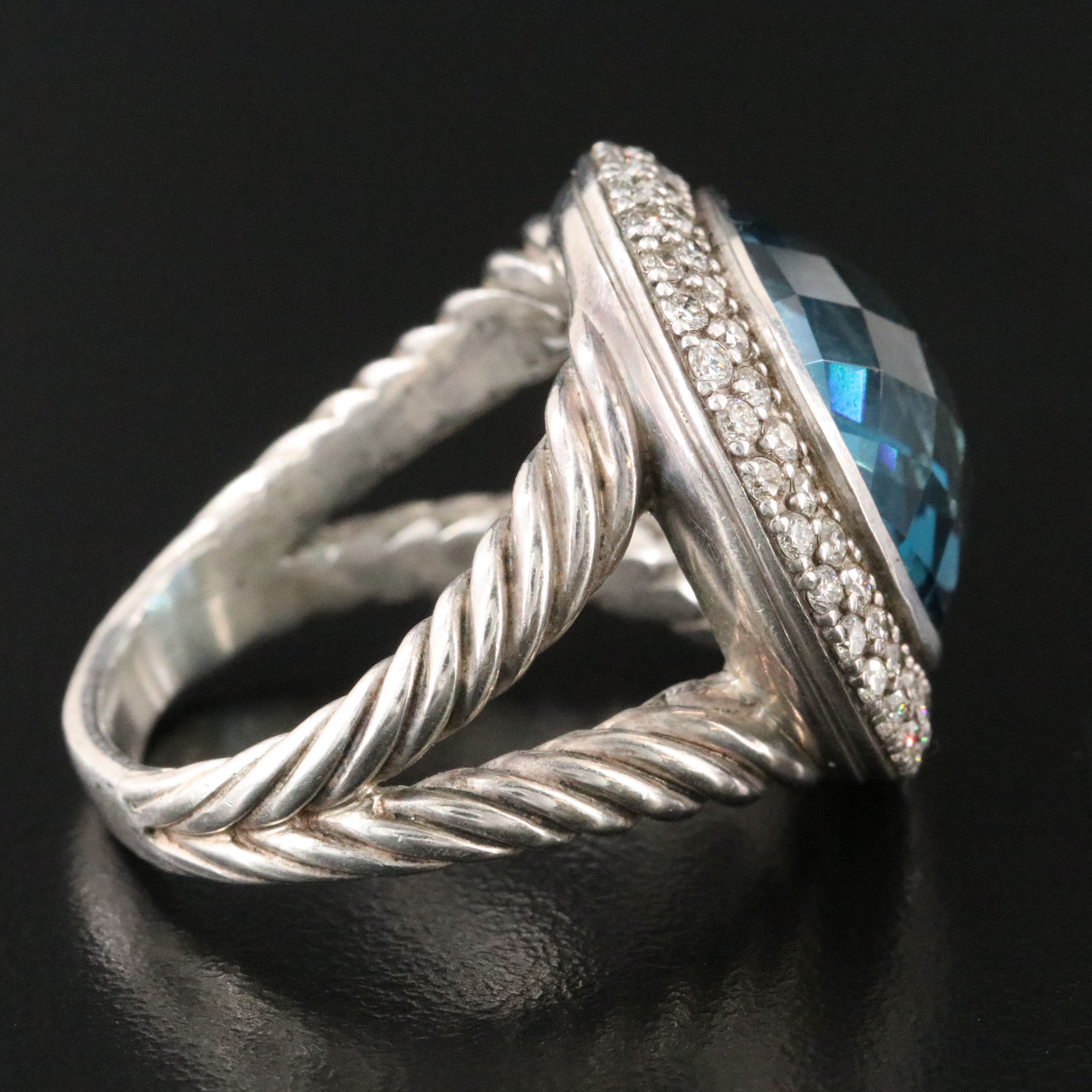 David Yurman Cerise Sterling London Blue Topaz and 1.36 CTW Diamond Ring