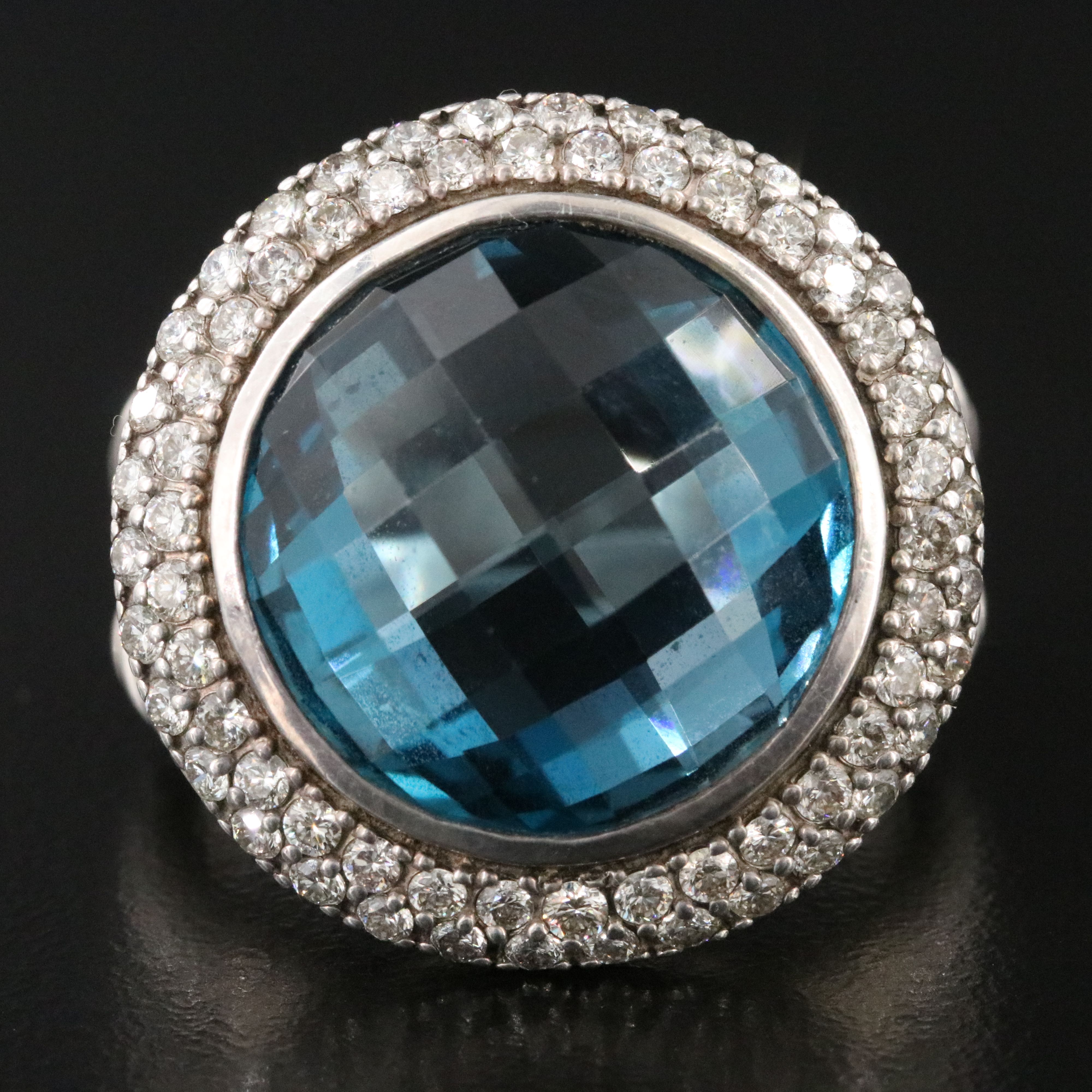 David Yurman Cerise Sterling London Blue Topaz and 1.36 CTW Diamond Ring