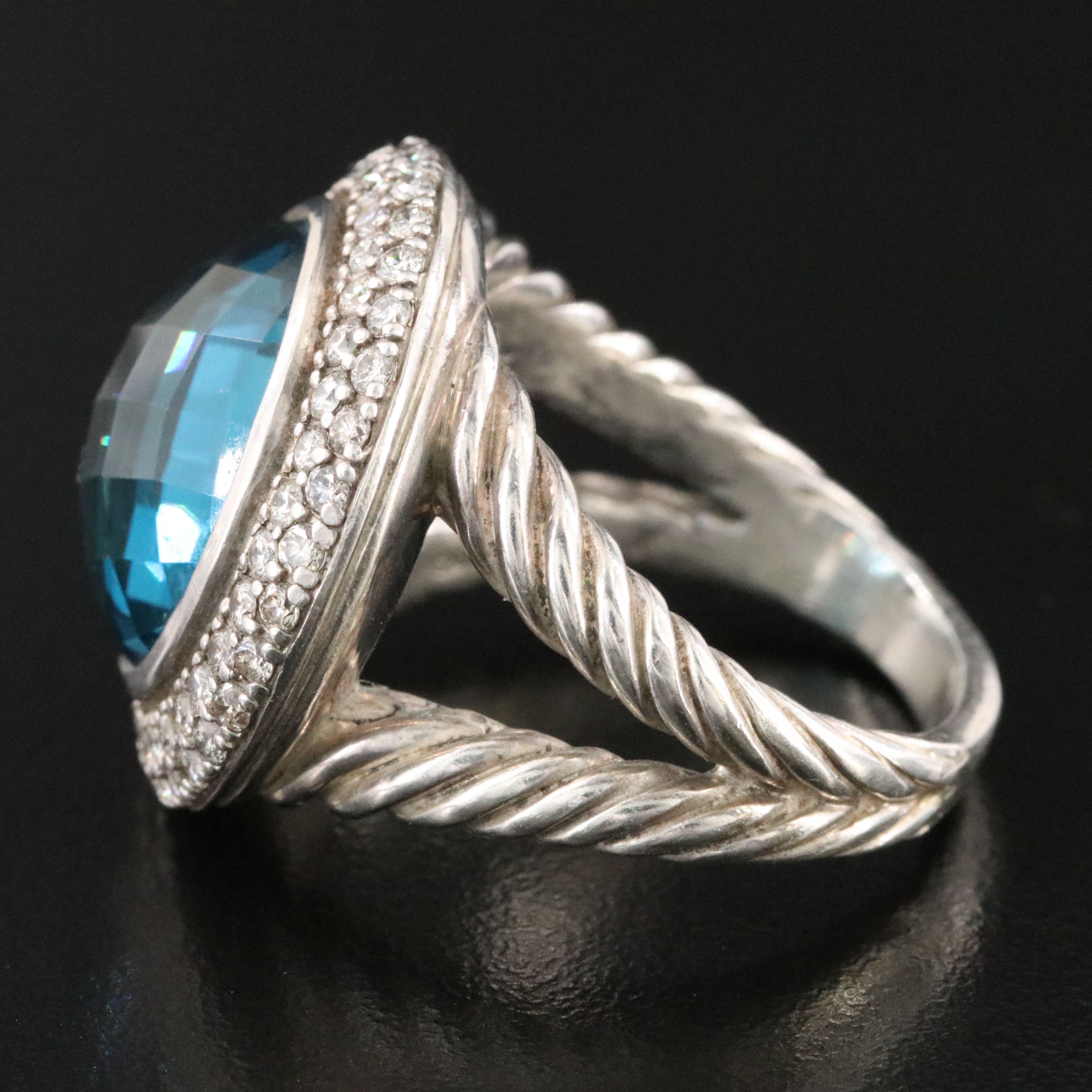 David Yurman Cerise Sterling London Blue Topaz and 1.36 CTW Diamond Ring