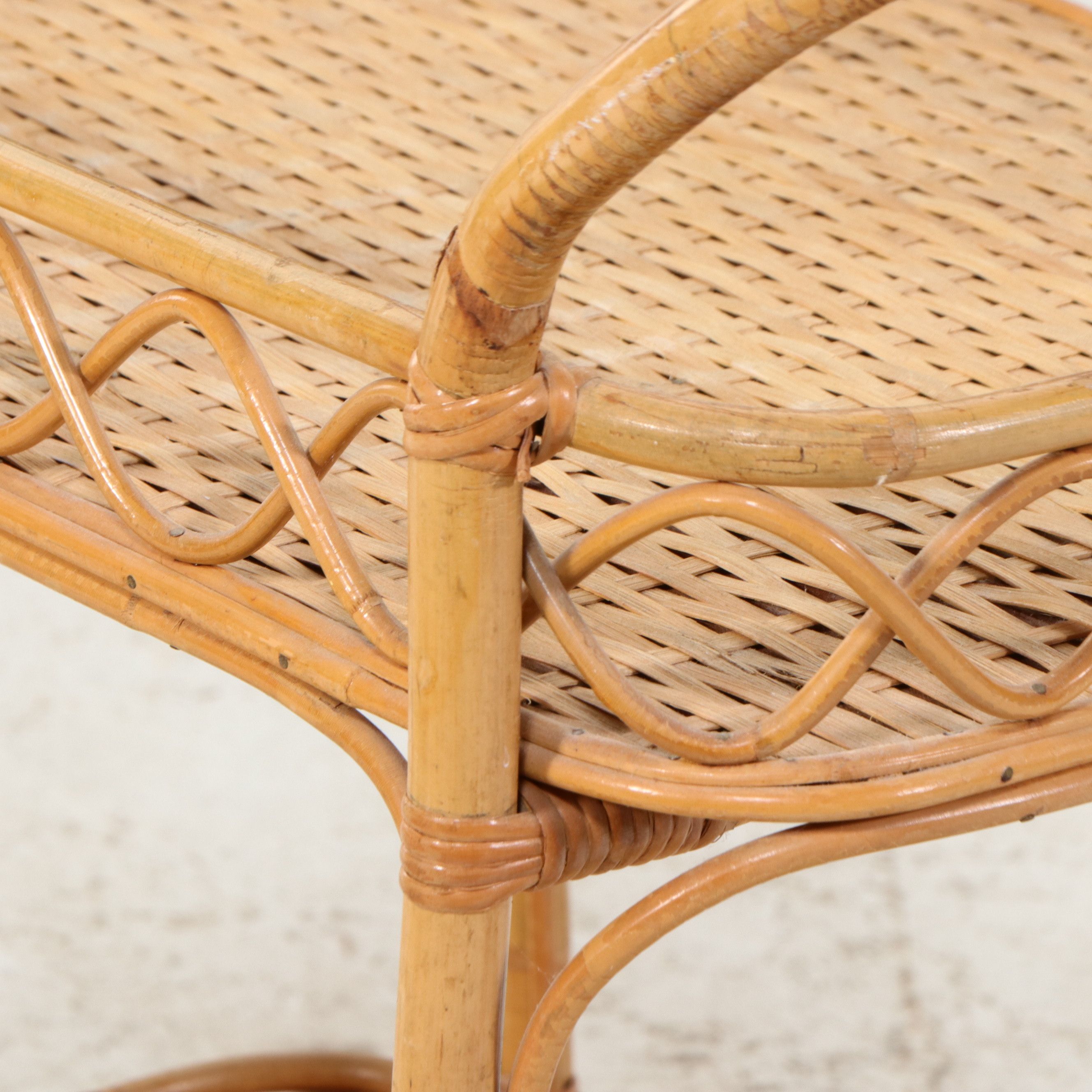 Mid Century Style Bentwood Rattan and Wicker Bar Cart, Mid to Late 20th Century