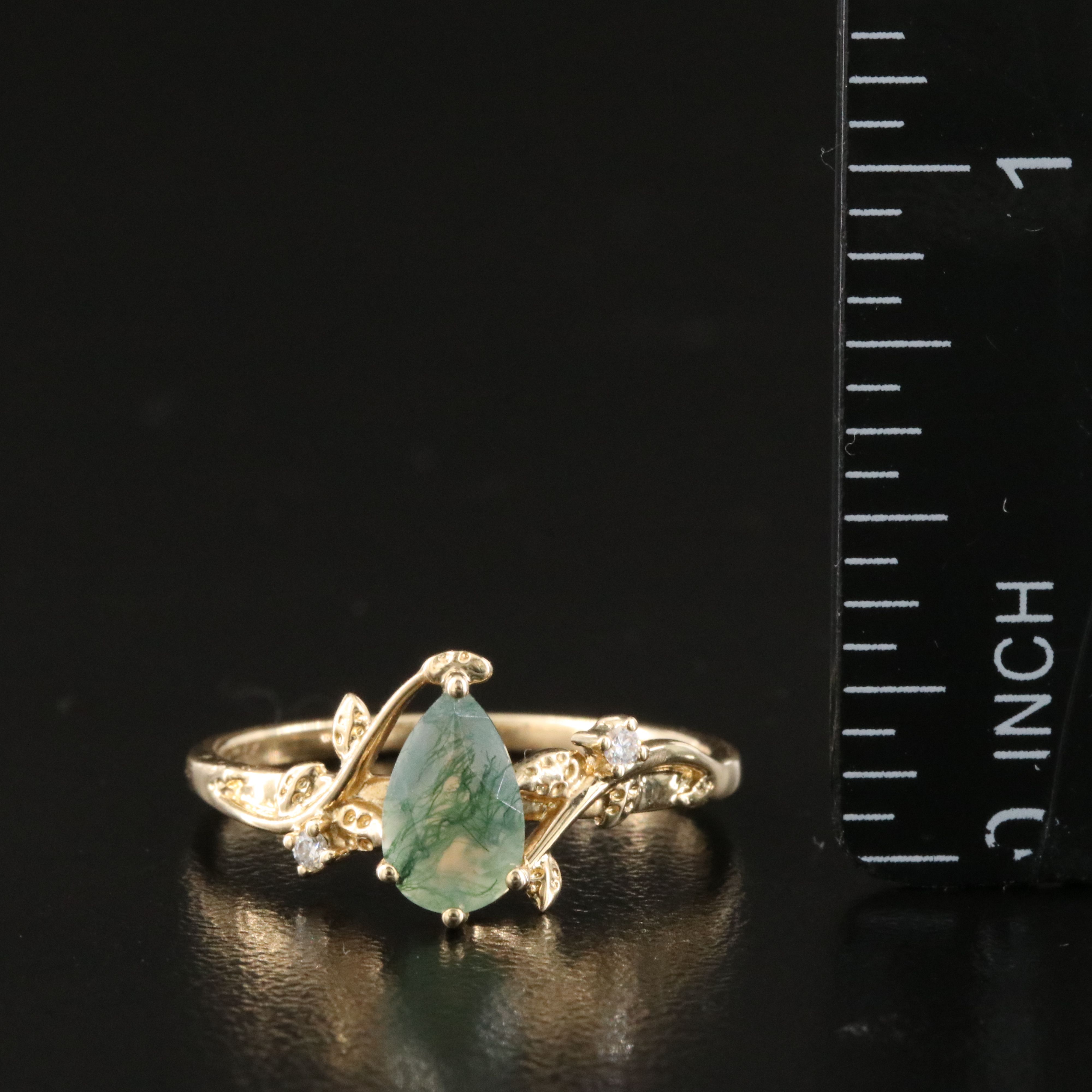 14K Moss Agate and Diamond Ivy Ring