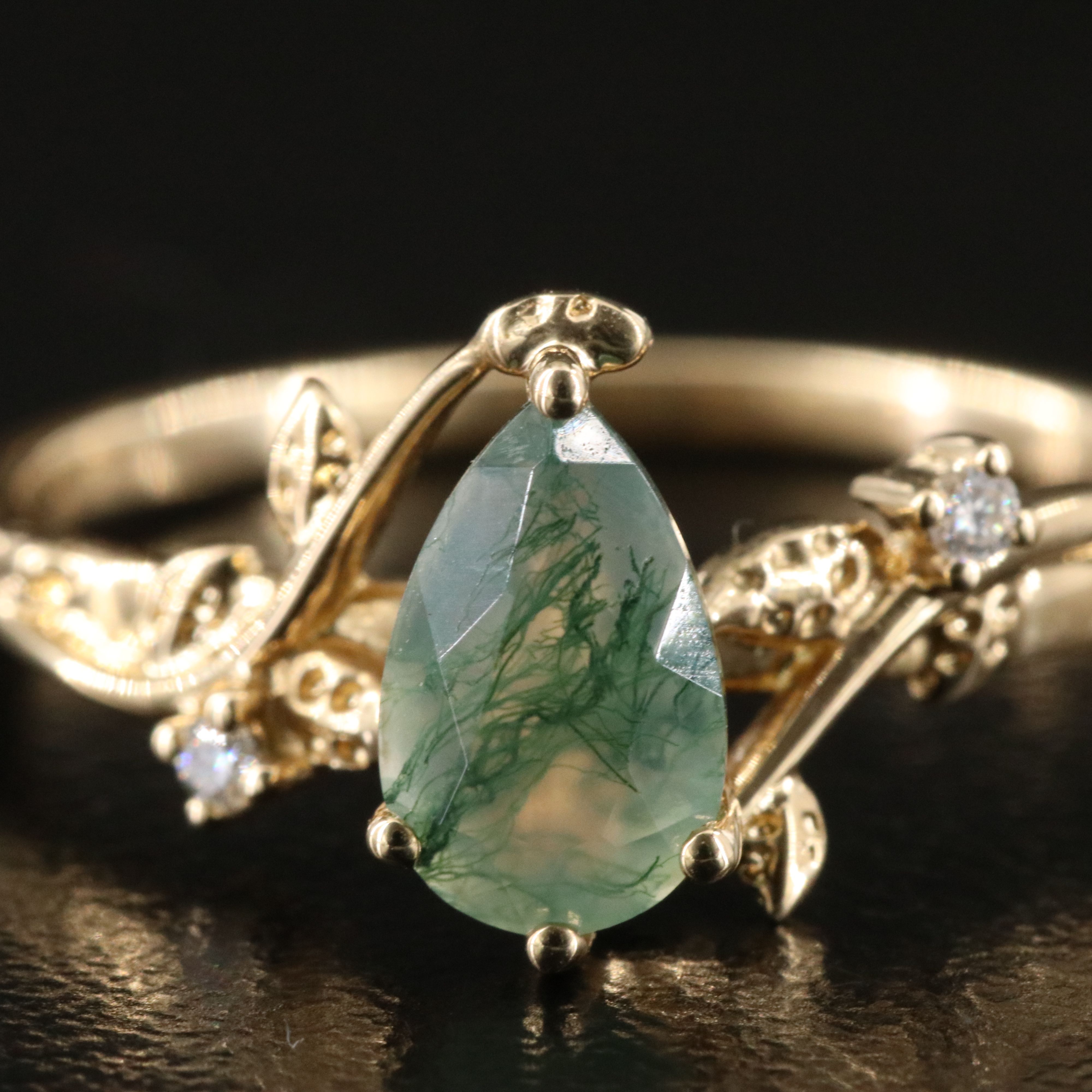14K Moss Agate and Diamond Ivy Ring