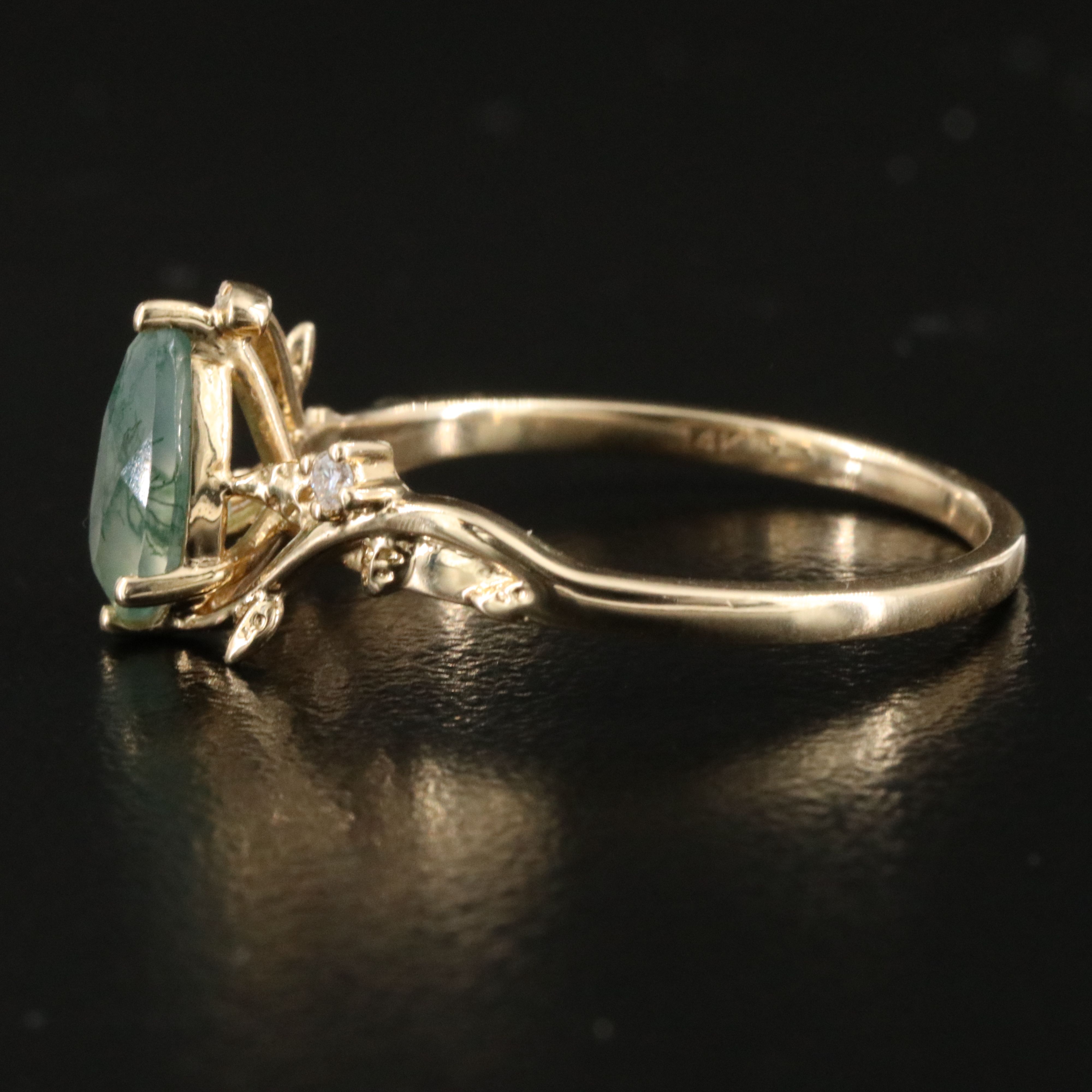 14K Moss Agate and Diamond Ivy Ring