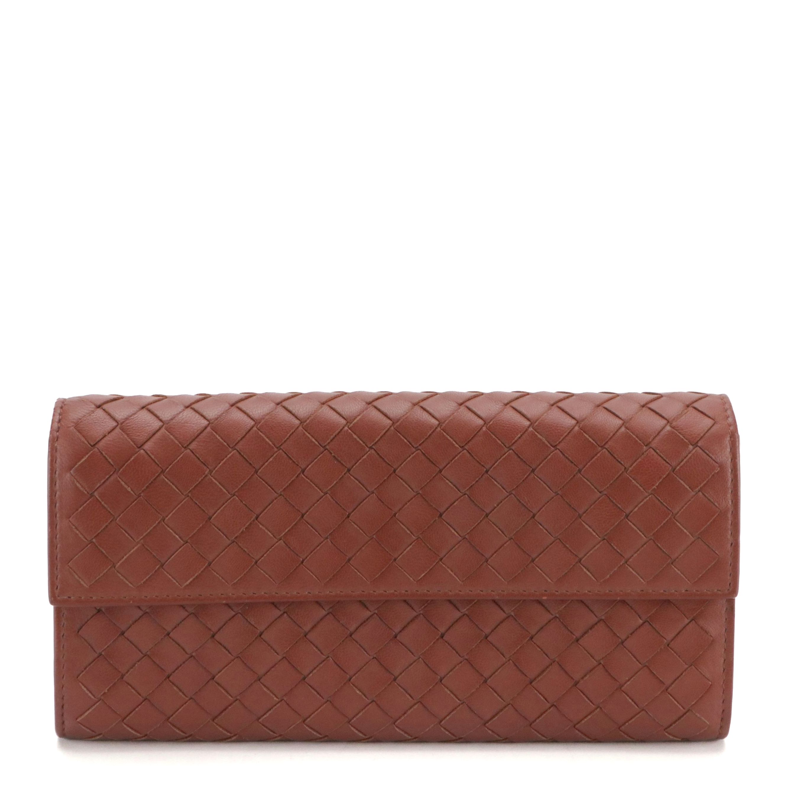 Bottega Veneta Long Flap Wallet in Brick Brown Intrecciato Nappa Leather