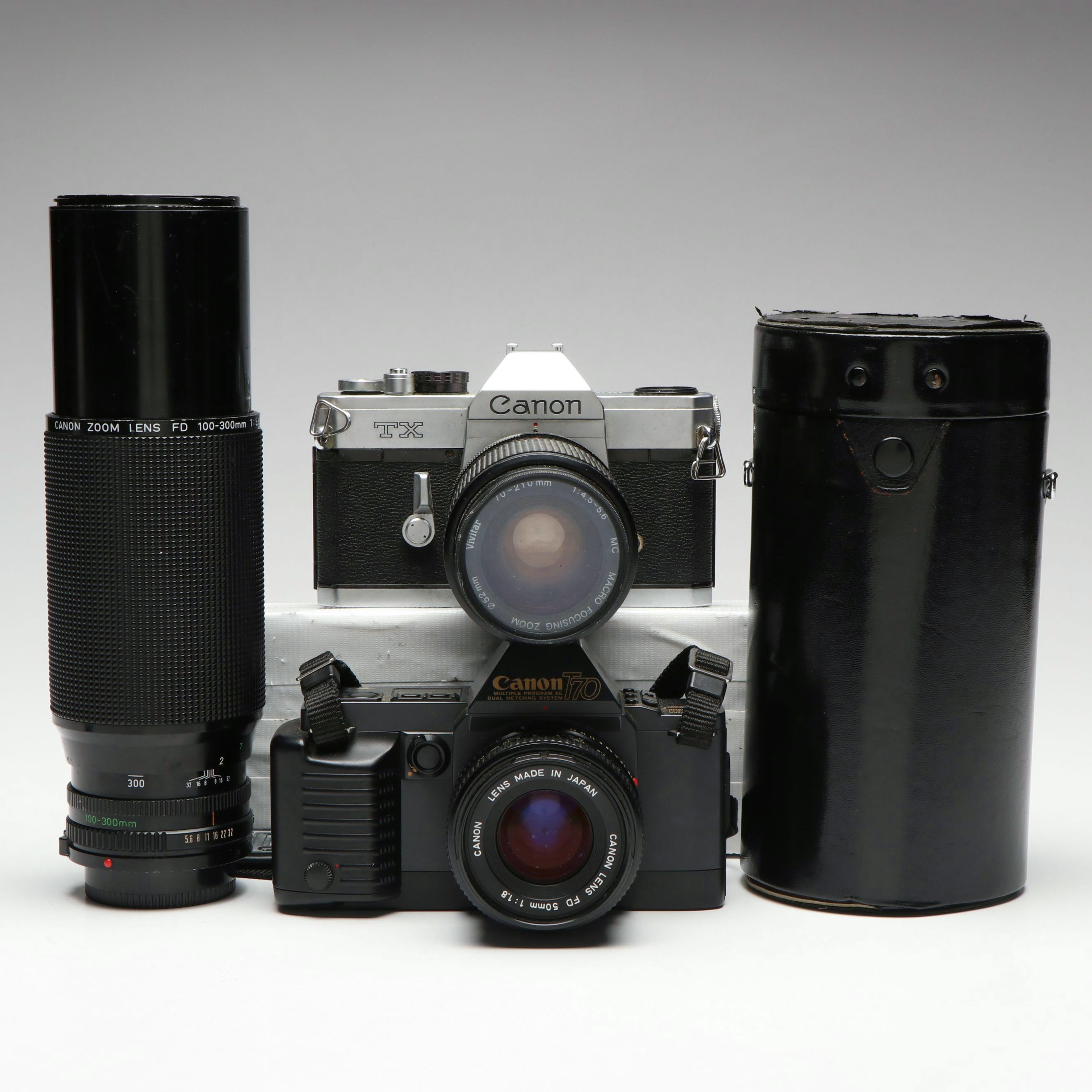 Canon T70 and TX 35mm Film Cameras with Lens