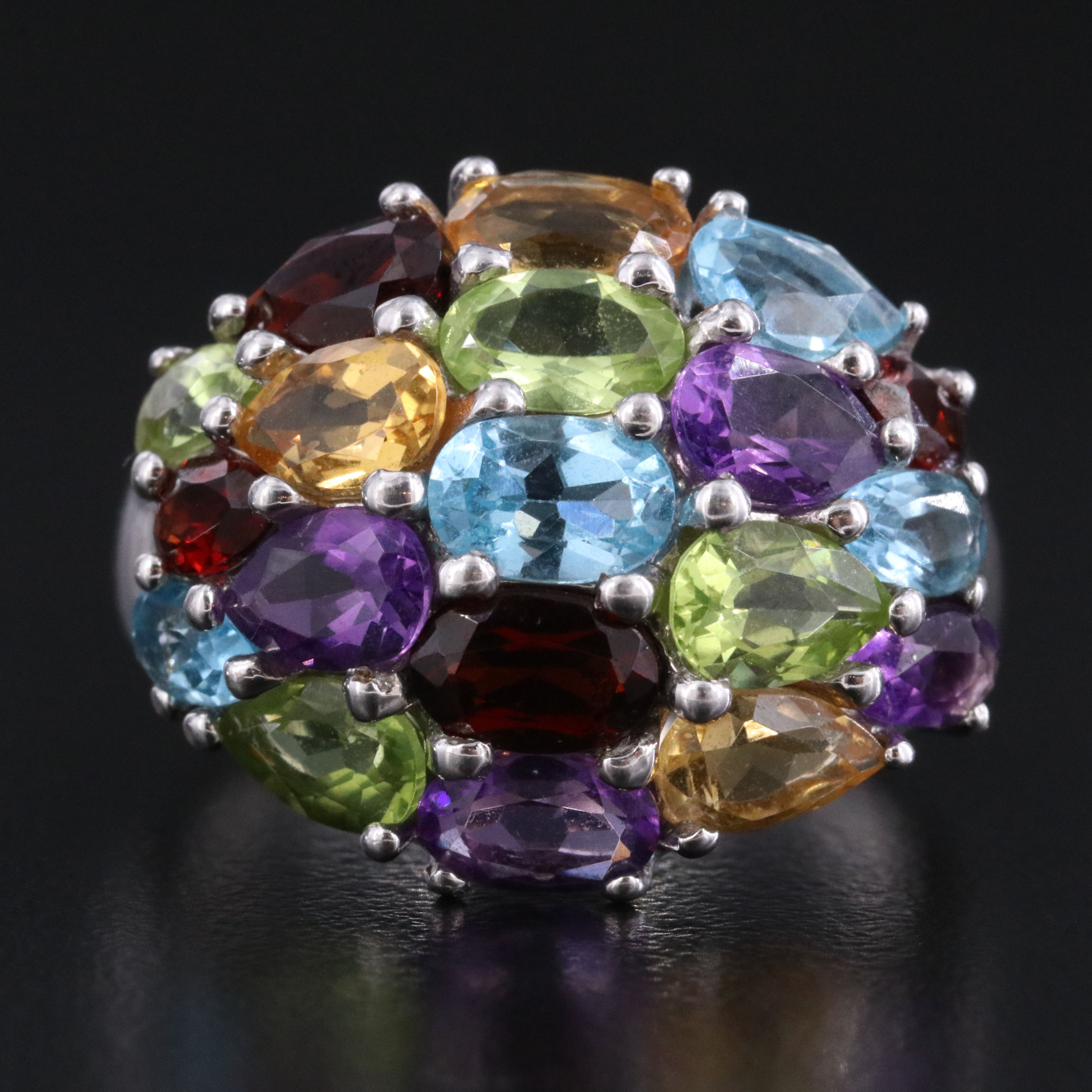 Sterling Gemstone Dome Ring Featuring Citrine, Topaz and Garnet